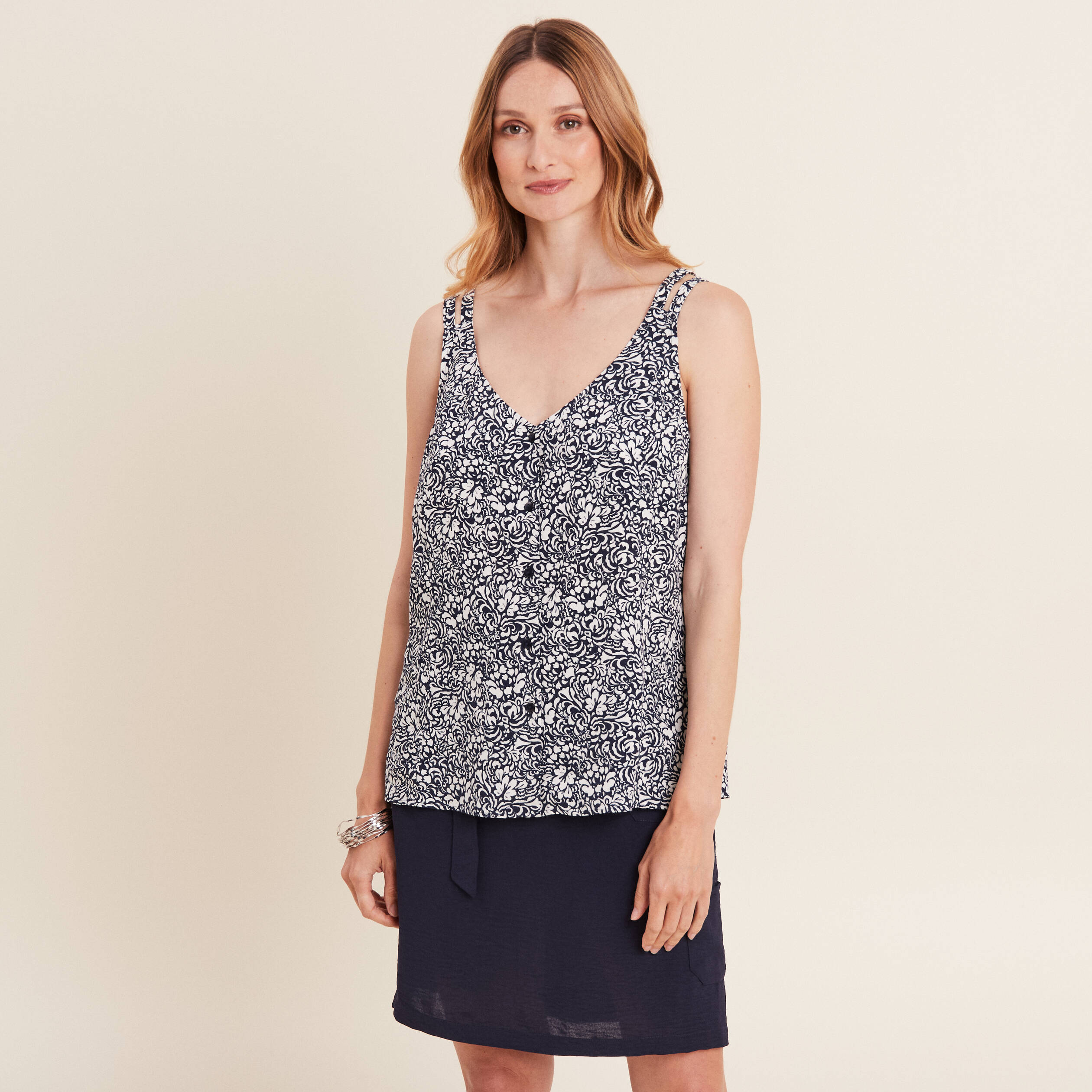 Blouse bretelles fines bleu femme