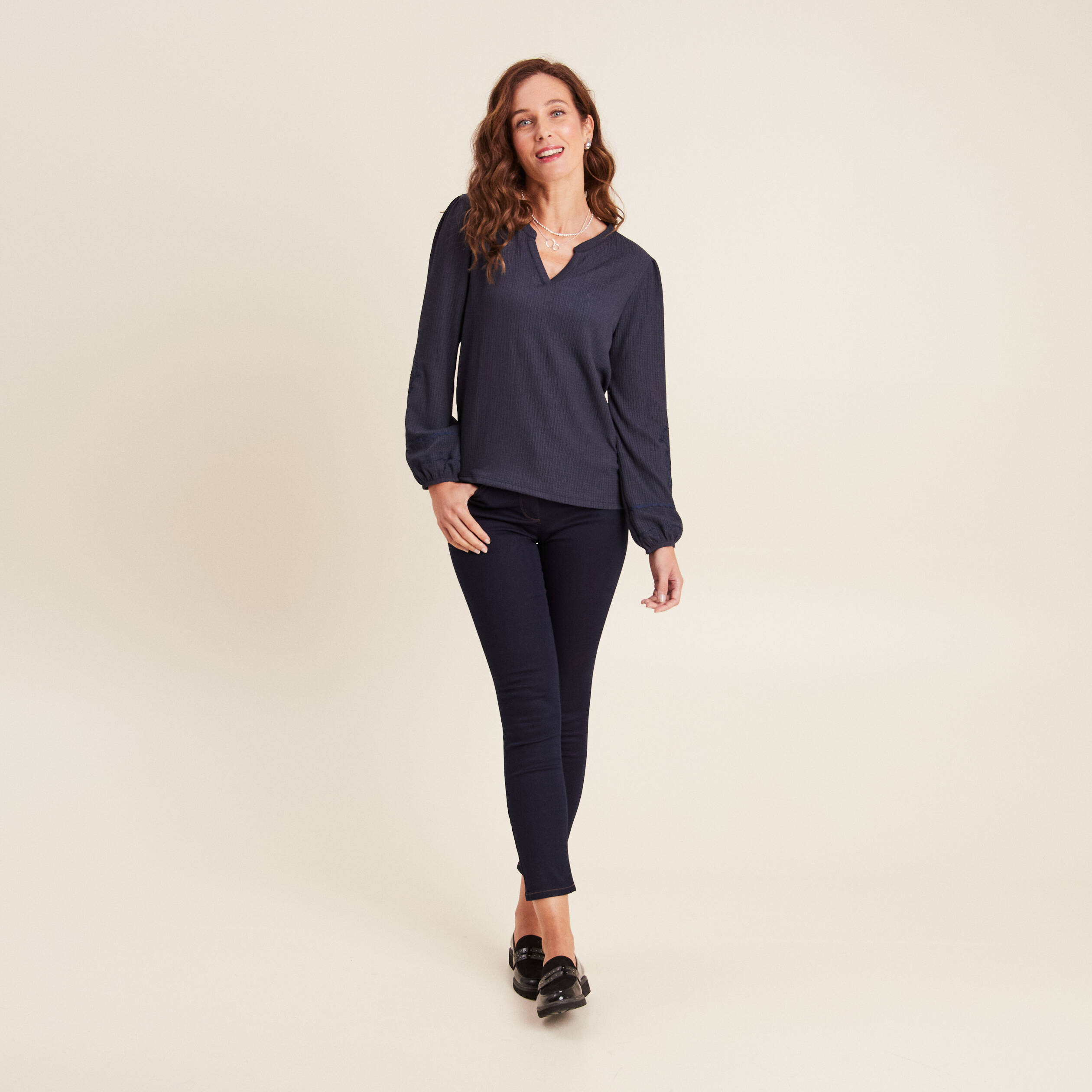 Blouse manches longues bleu foncé femme