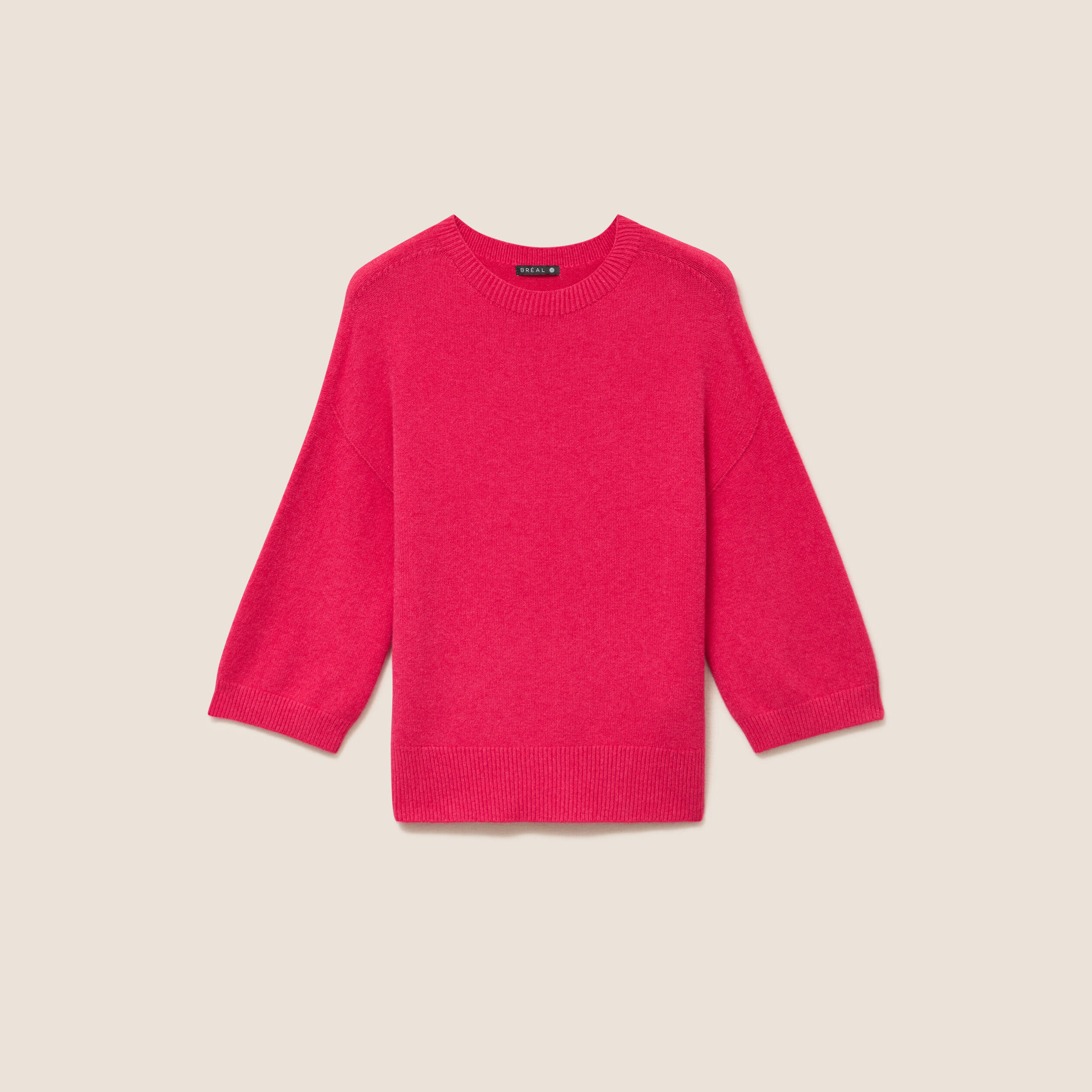 Pull droit col rond manches 3/4 rose femme