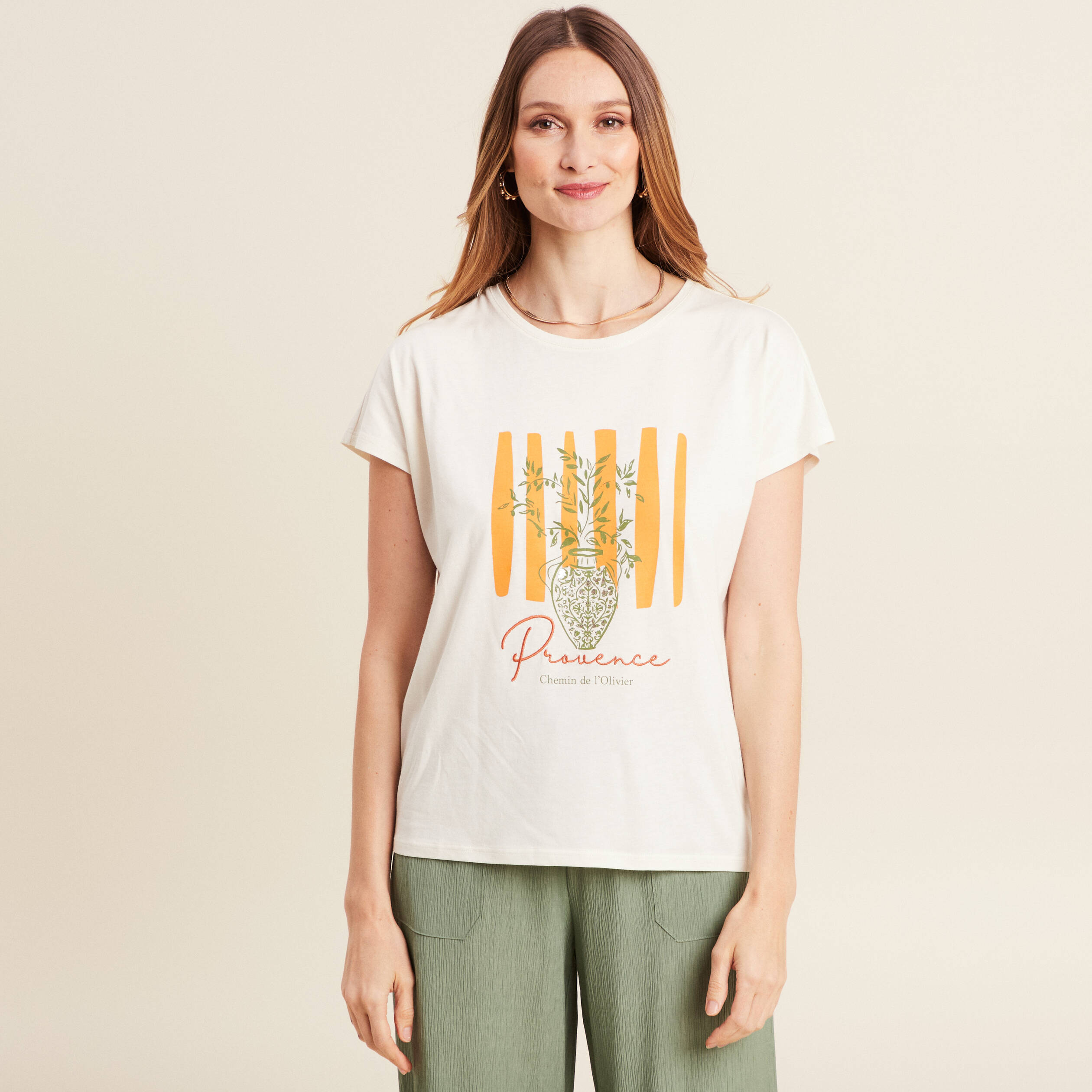 T-shirt manches courtes ecru femme