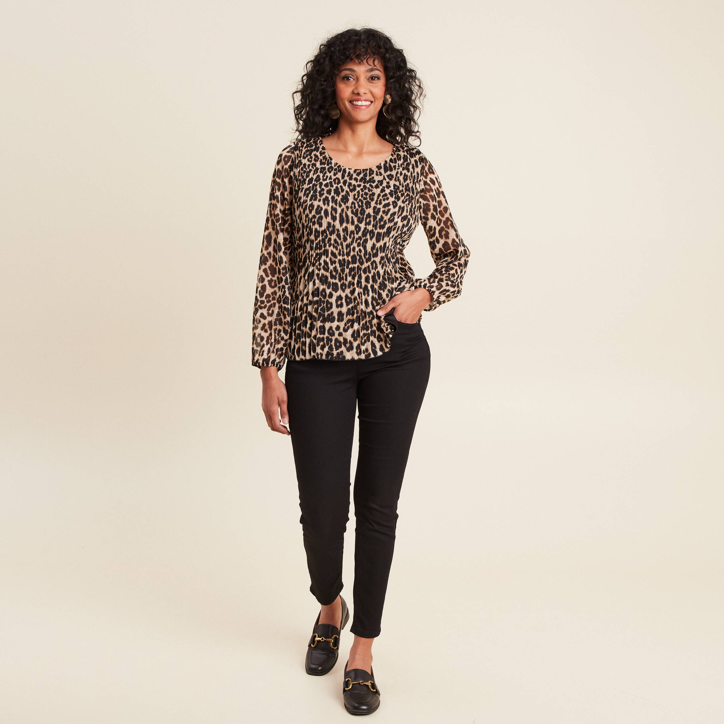 Blouse manches longues plissée creme femme