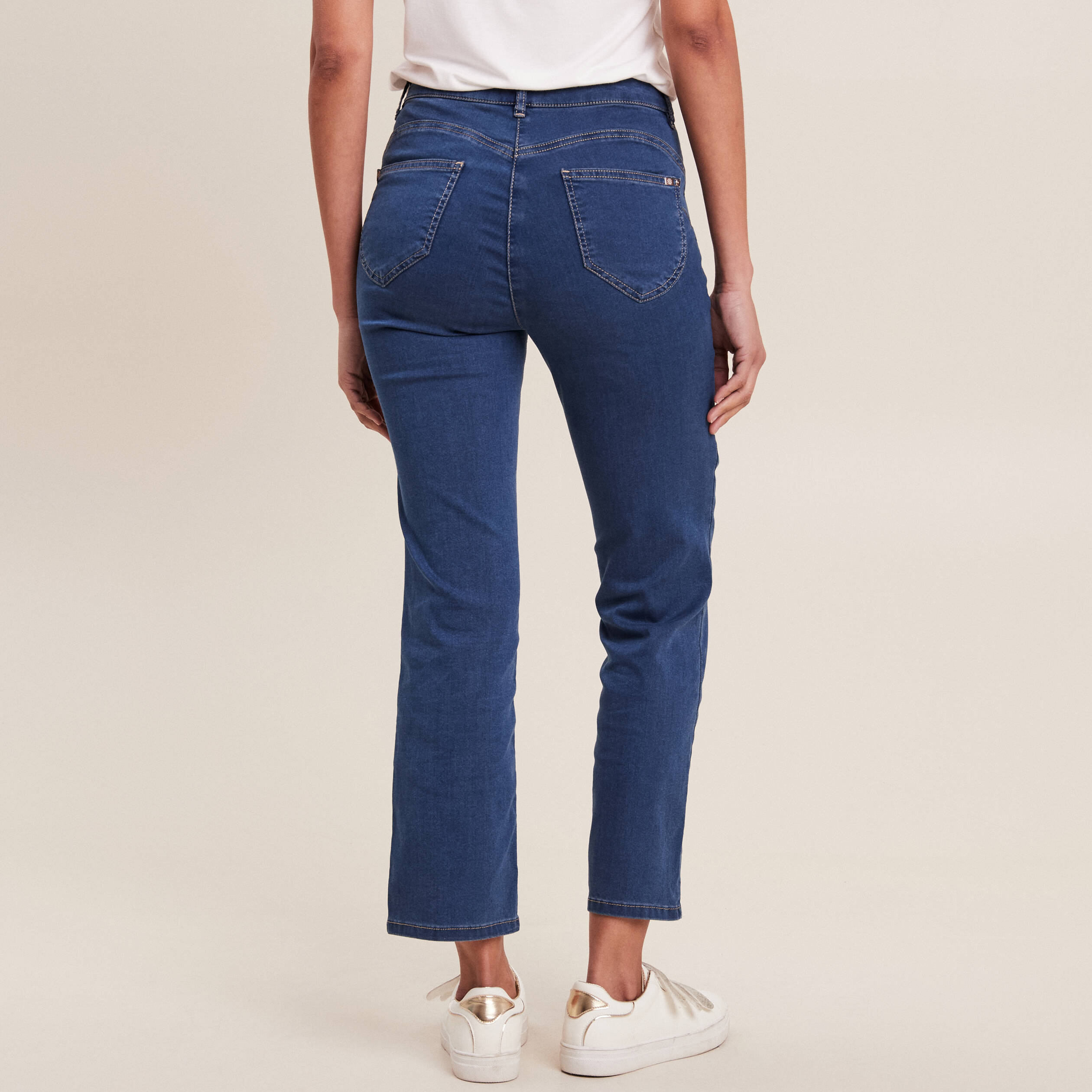 Jeans Femme Taille Haute Jambe Large Paulo Due - 98% Coton, 2% élasthanne - Coupe Flatteuse - Noir, Crème, Kaki, Beige - Taille UK Disponible