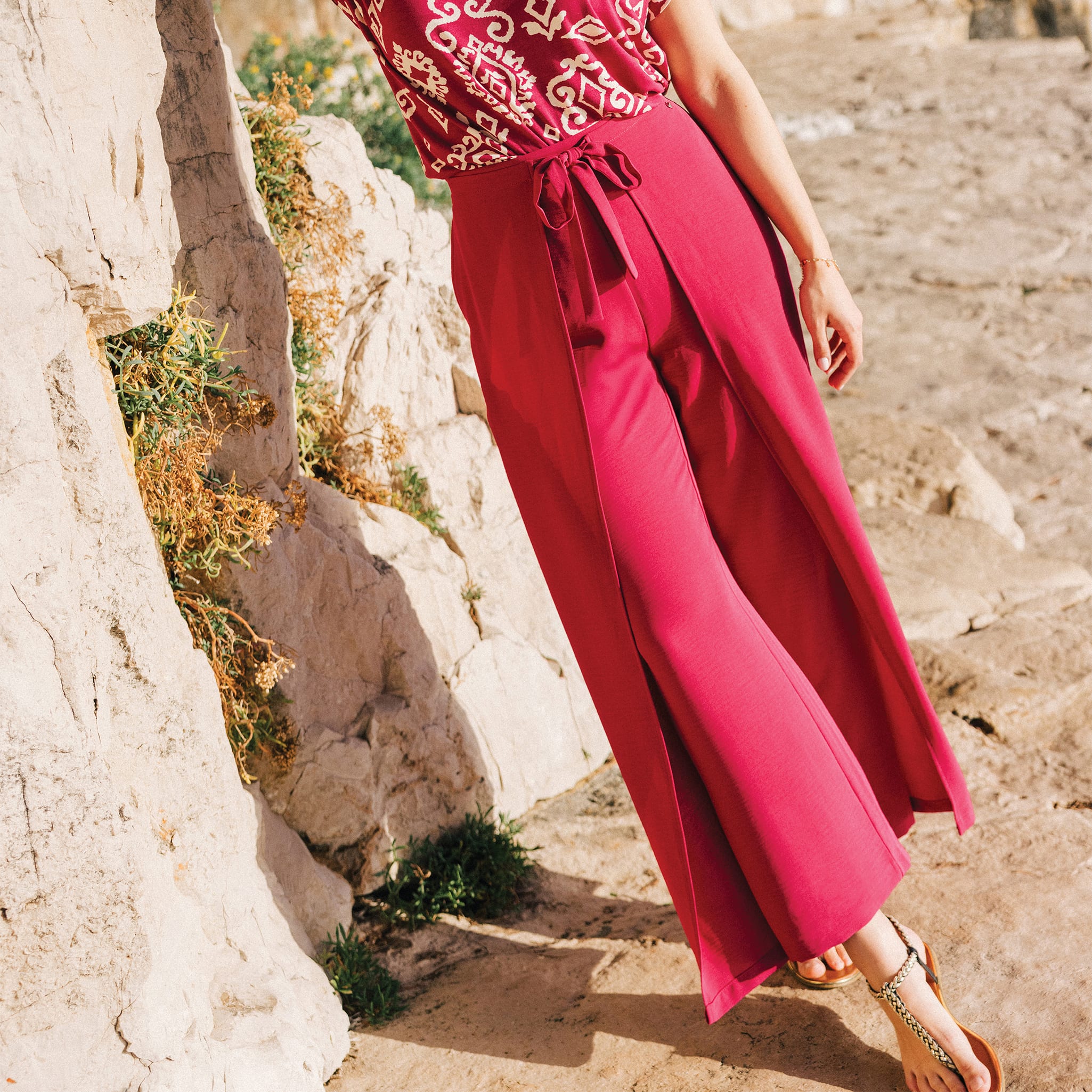 Pantalon portefeuille rose fushia femme