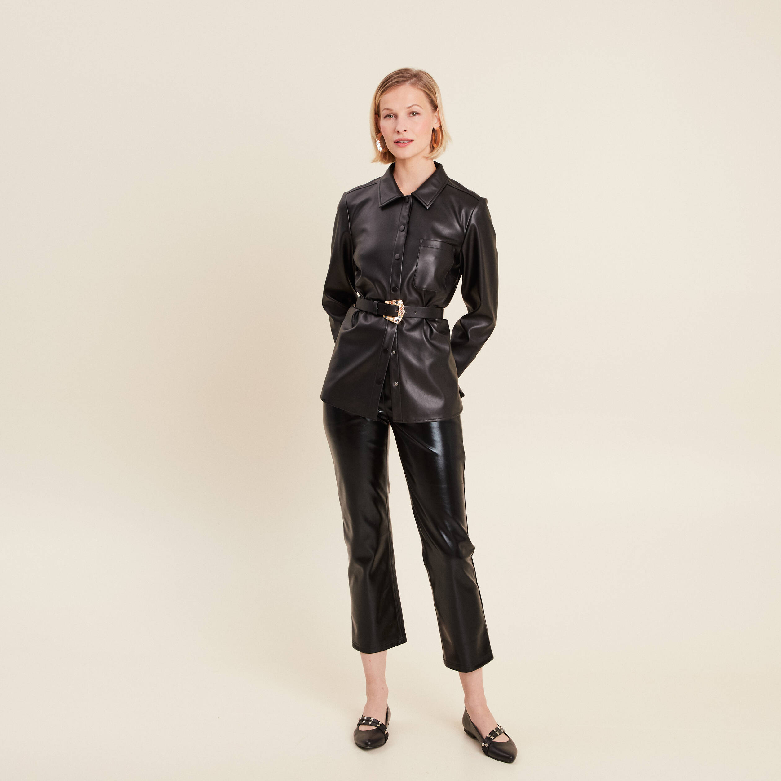 Chemise simili cuir noir femme