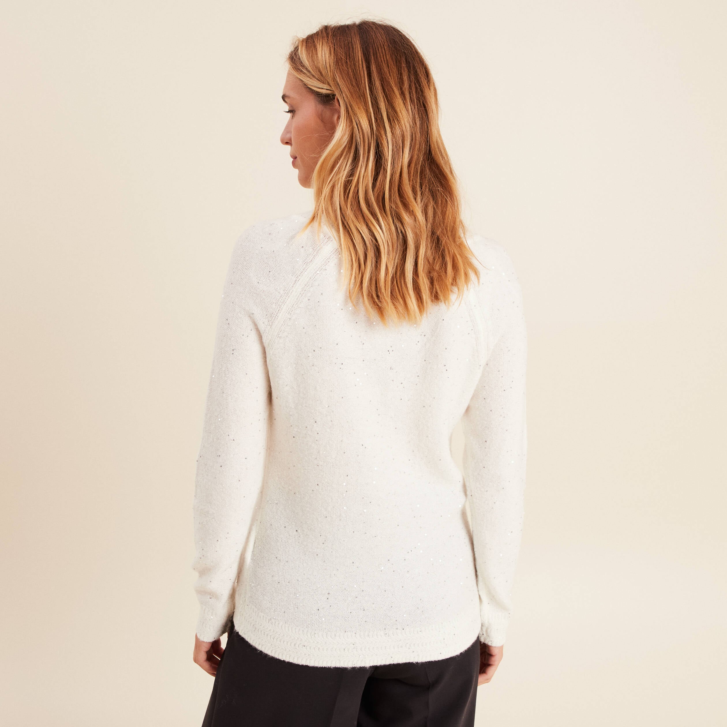 Pull manches longues ecru femme