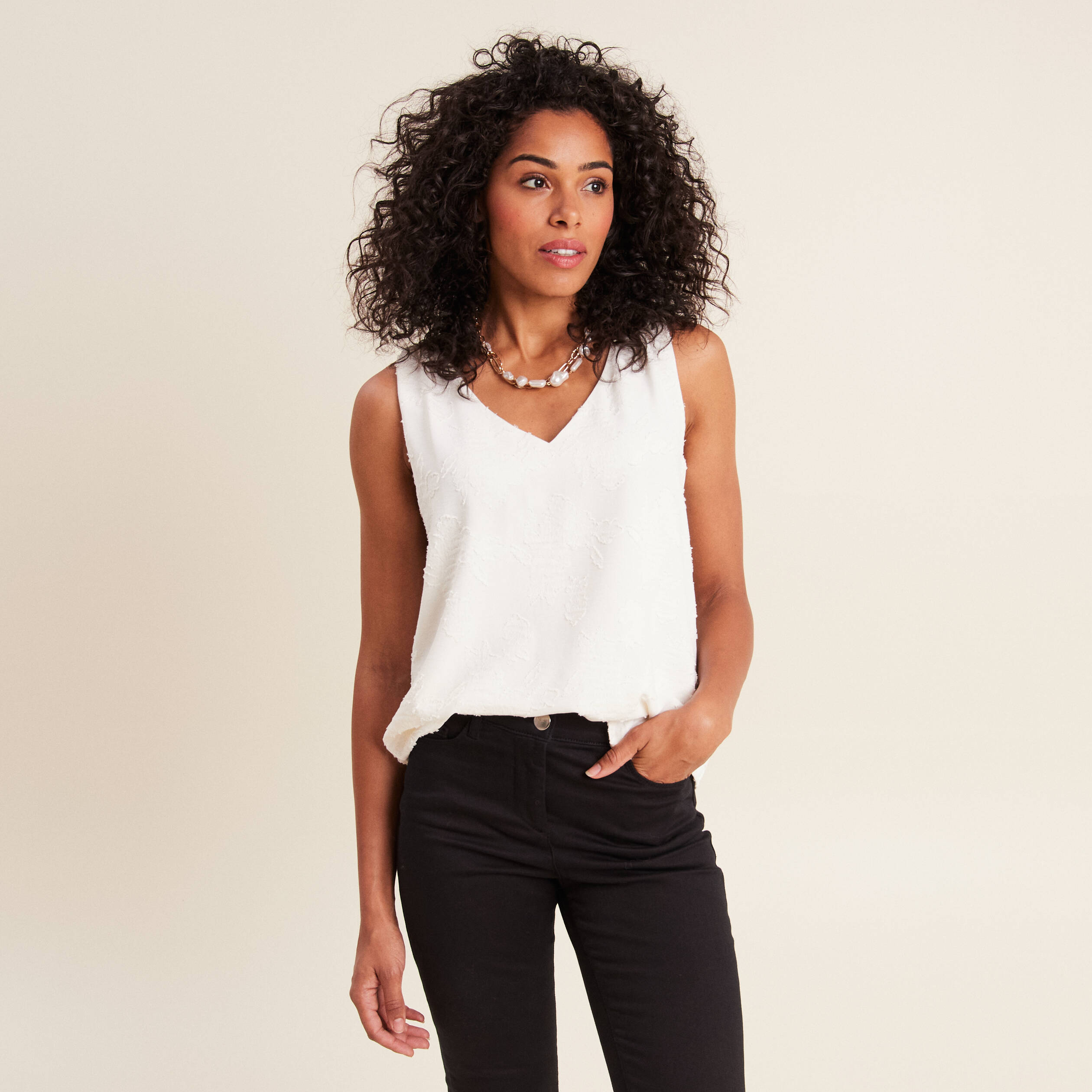Blouse sans manches ecru femme