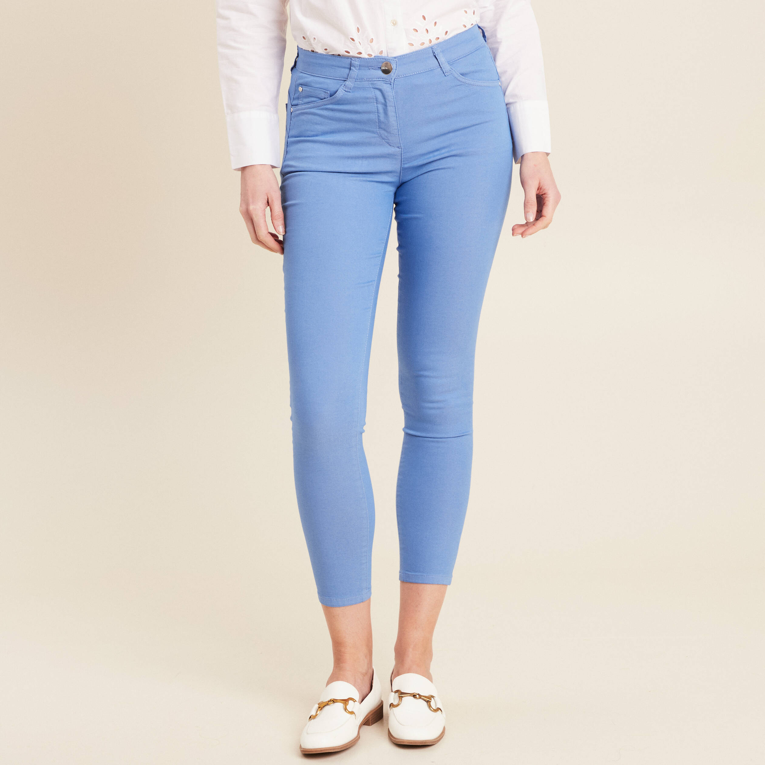 Pantalon léger taille standard 7/8ème bleu ciel femme