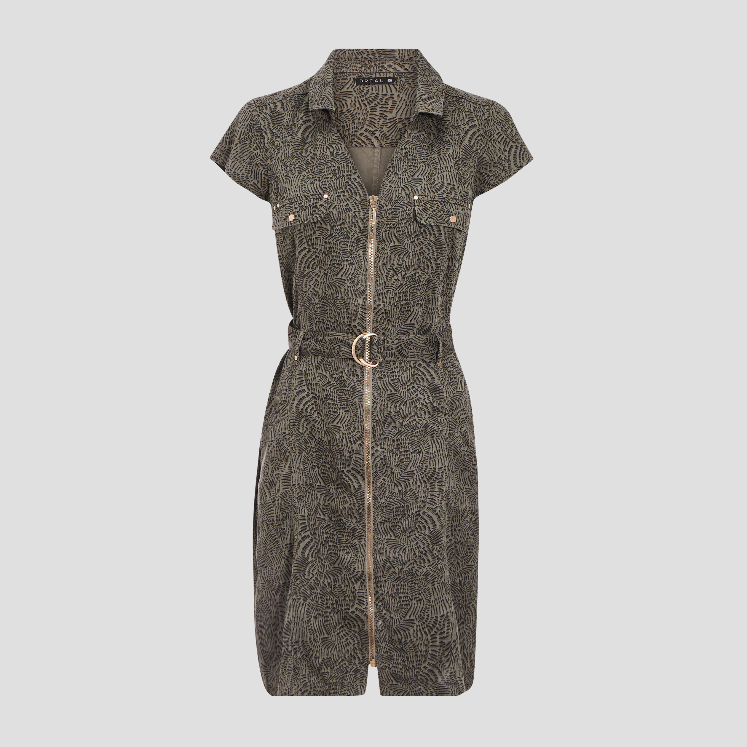 Robe droite zippée vert kaki femme