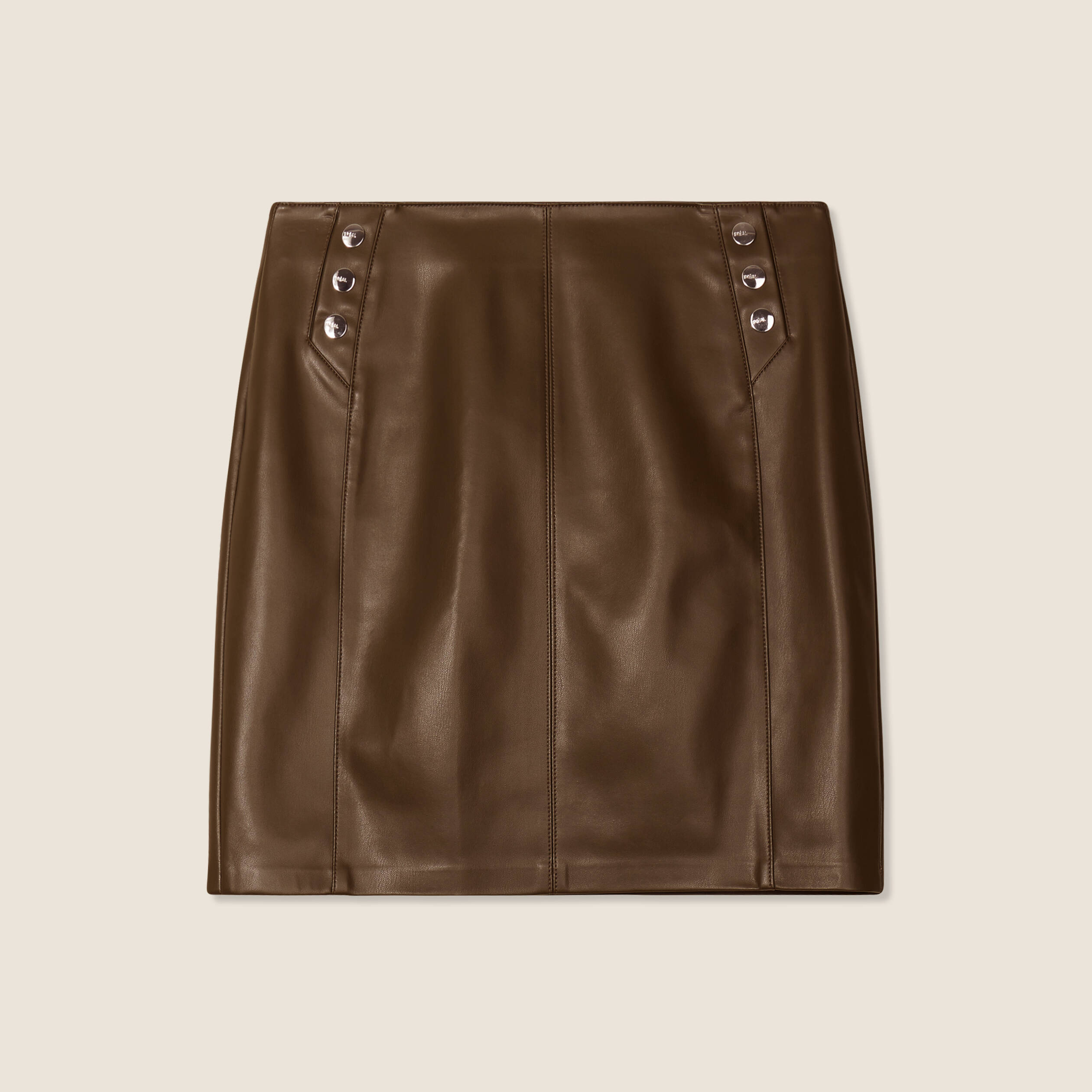 Jupe droite simili cuir vert olive femme