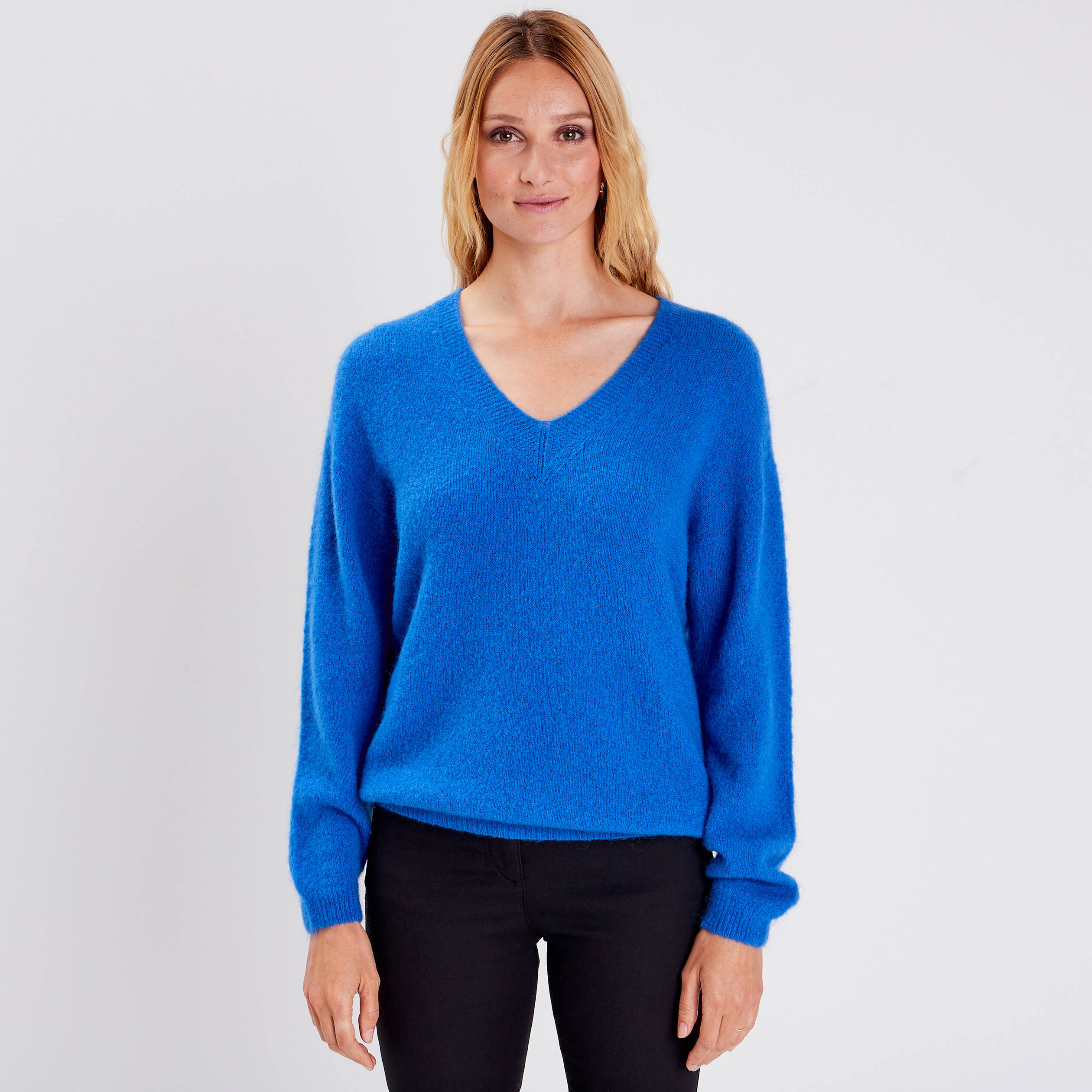 Pull manches longues bleu femme