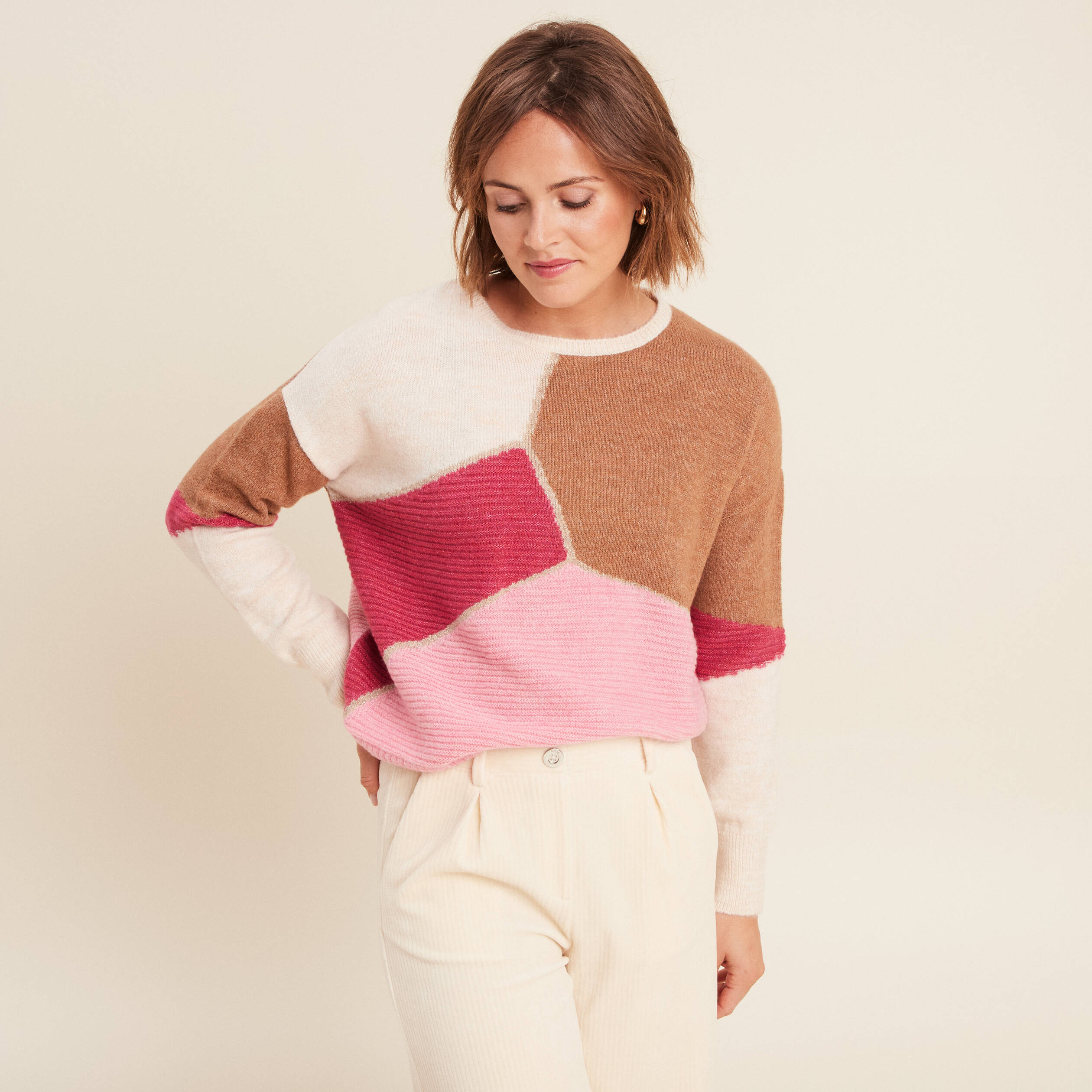 Pull manches longues rose femme