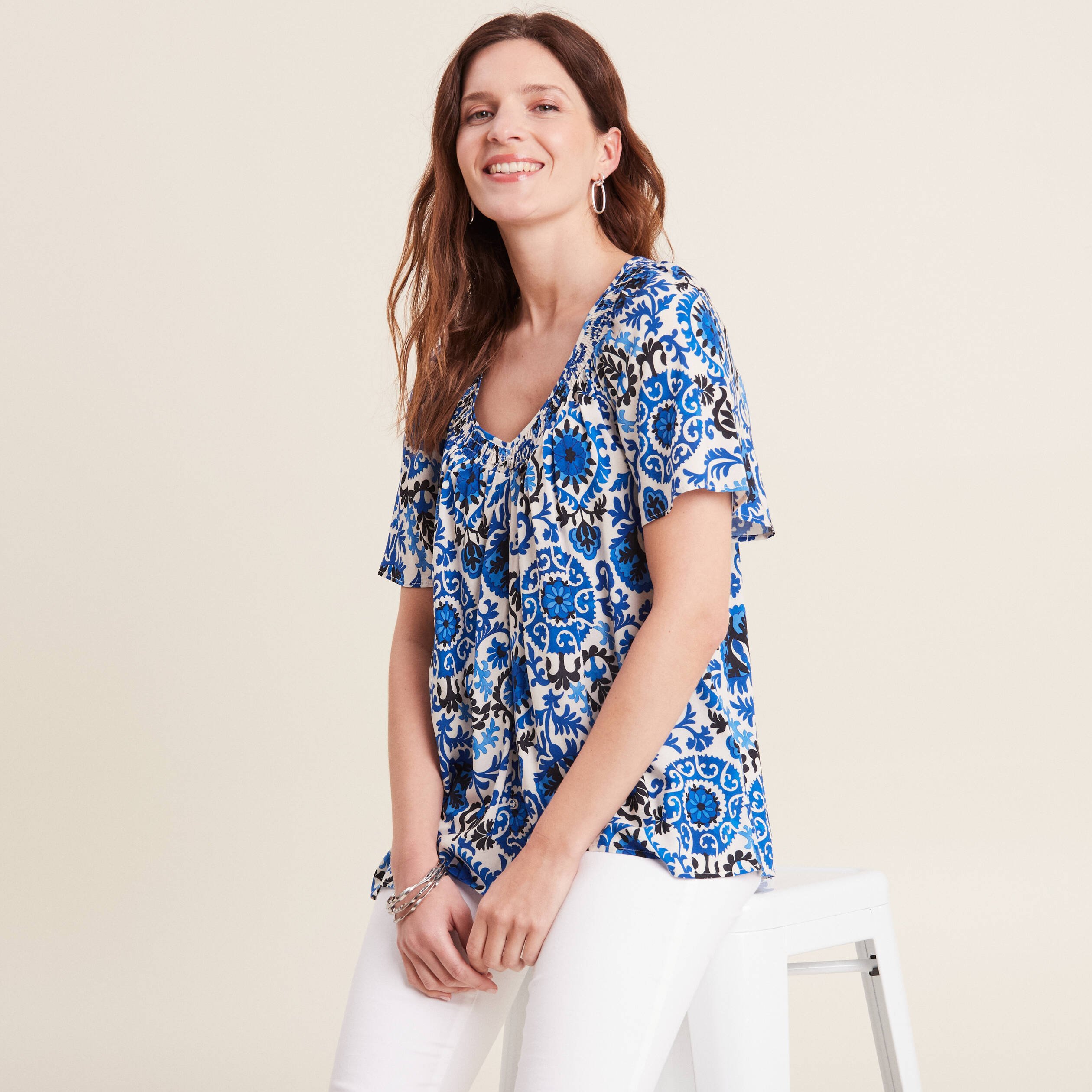 Blouse manches courtes bleu femme