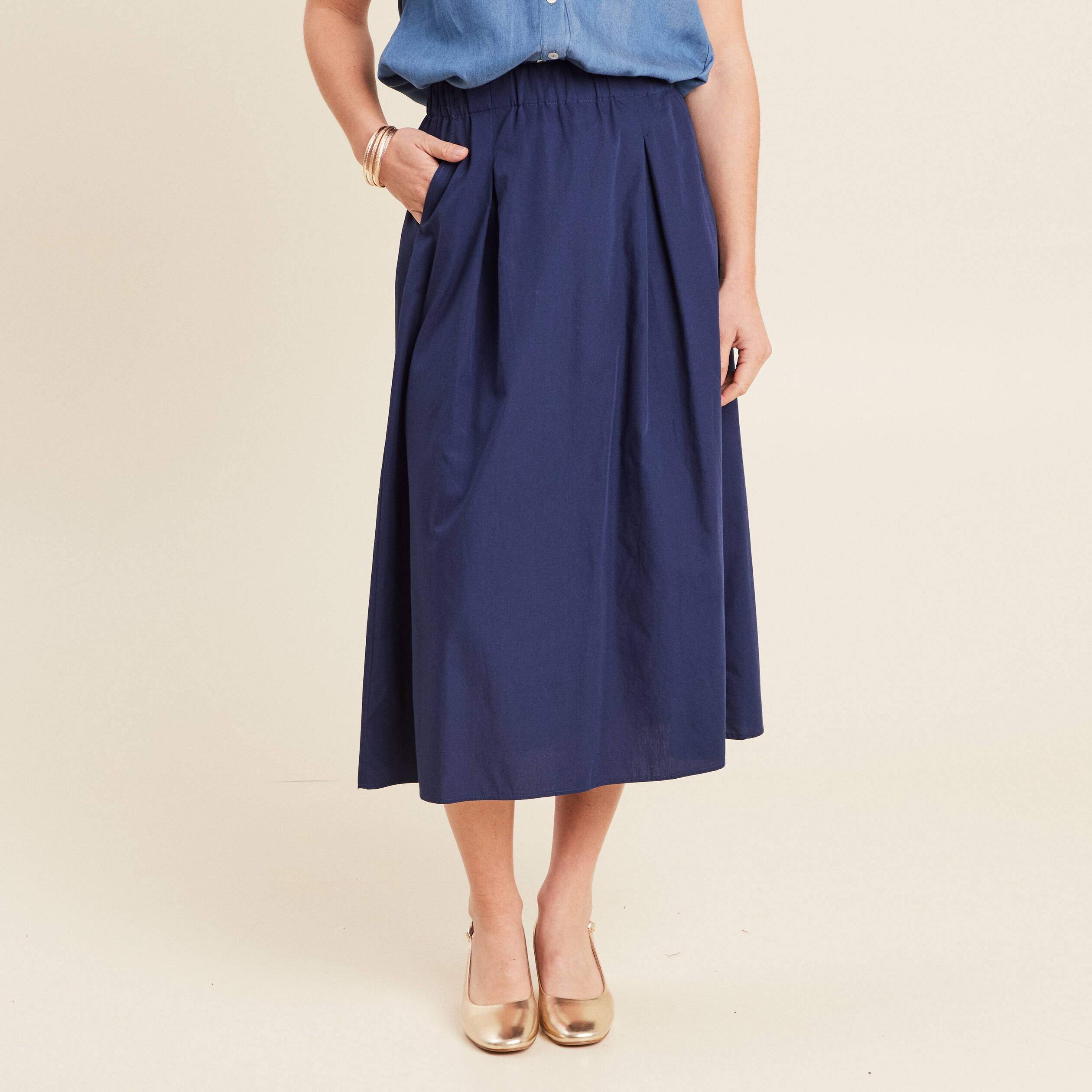 jupe longue evasee bleu fonce femme Jupe longue évasée bleu foncé femme
