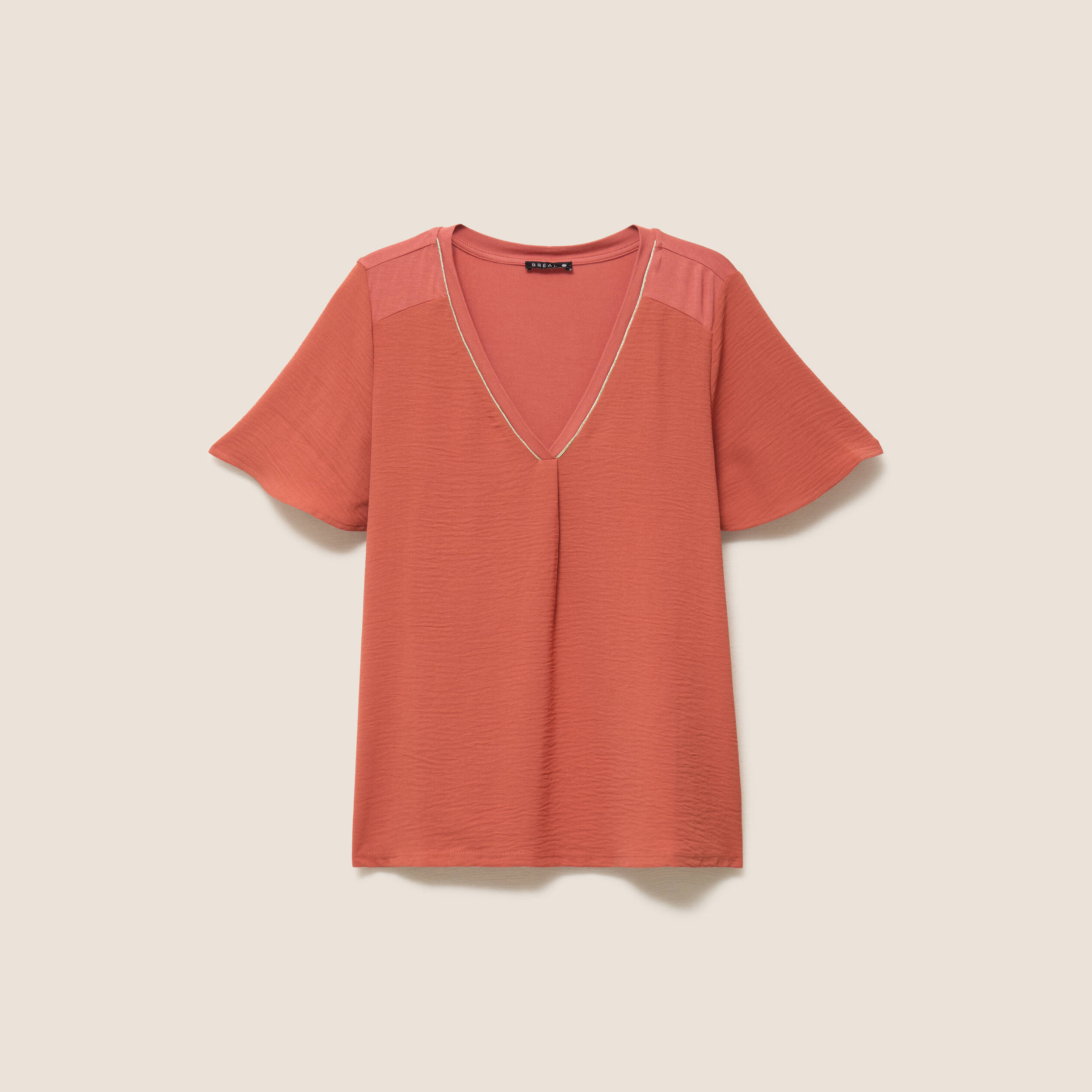 T-shirt bi-mati&egrave;re manches courtes vieux rose femme