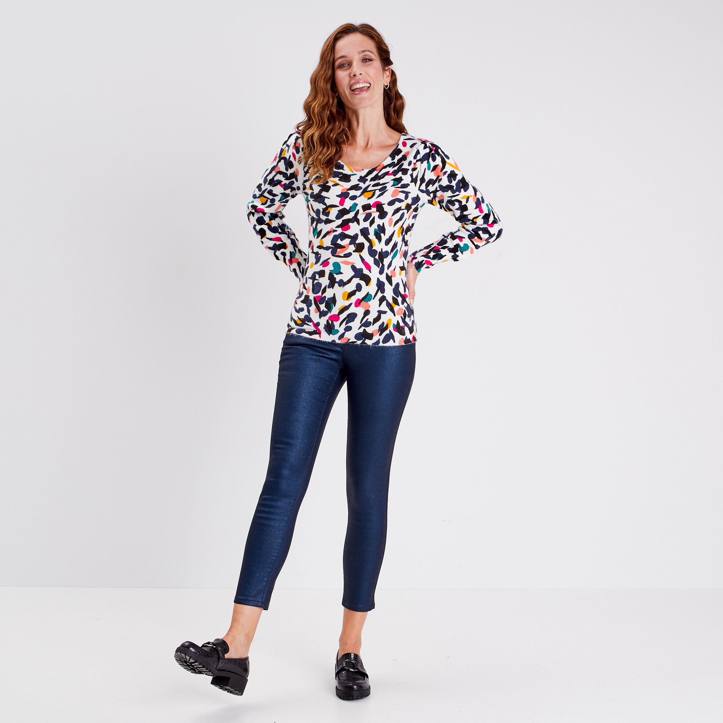 pantalon ajuste aspect irise bleu fonce femme Pantalon ajusté aspect irisé bleu foncé femme