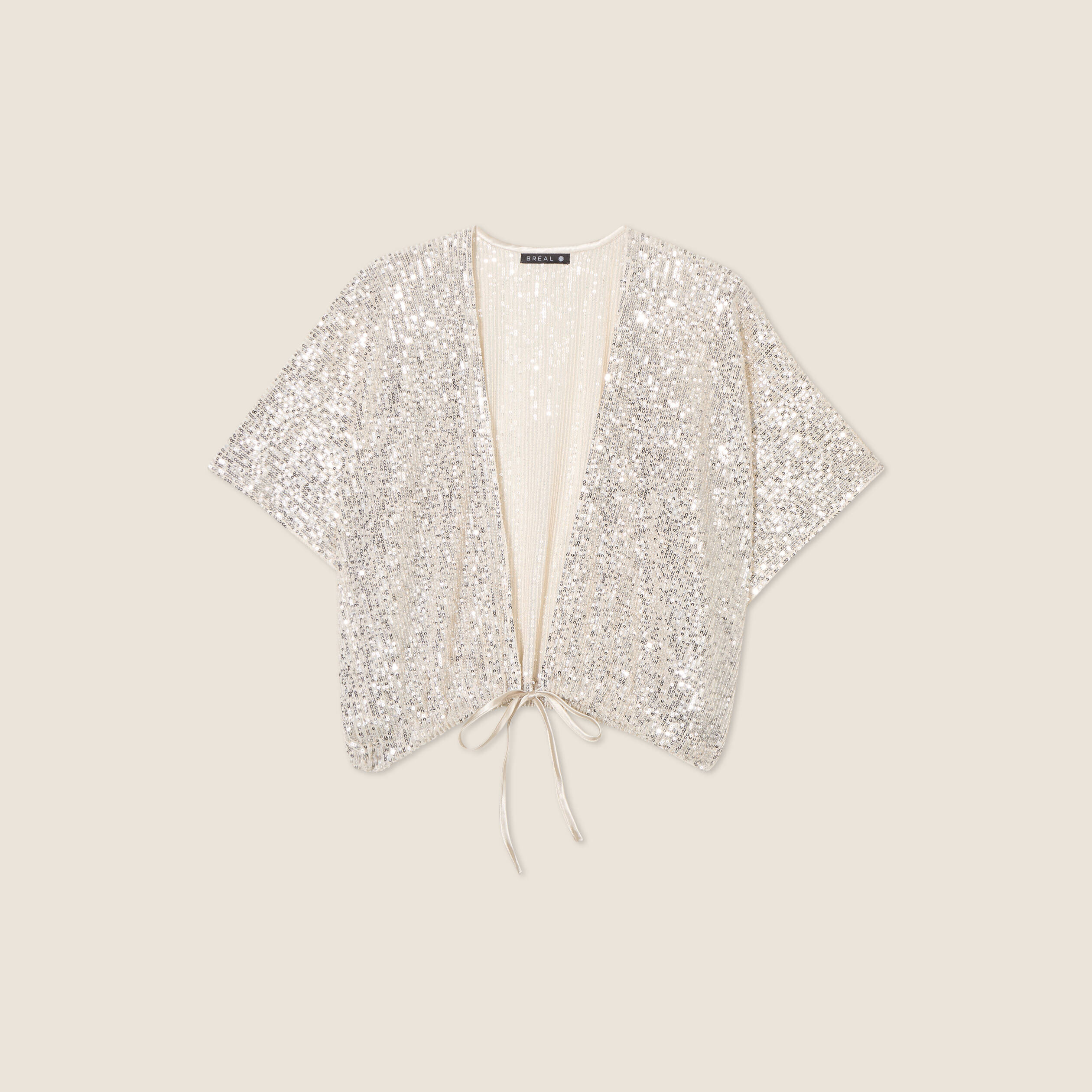 Veste kimono courte sequins couleur or femme