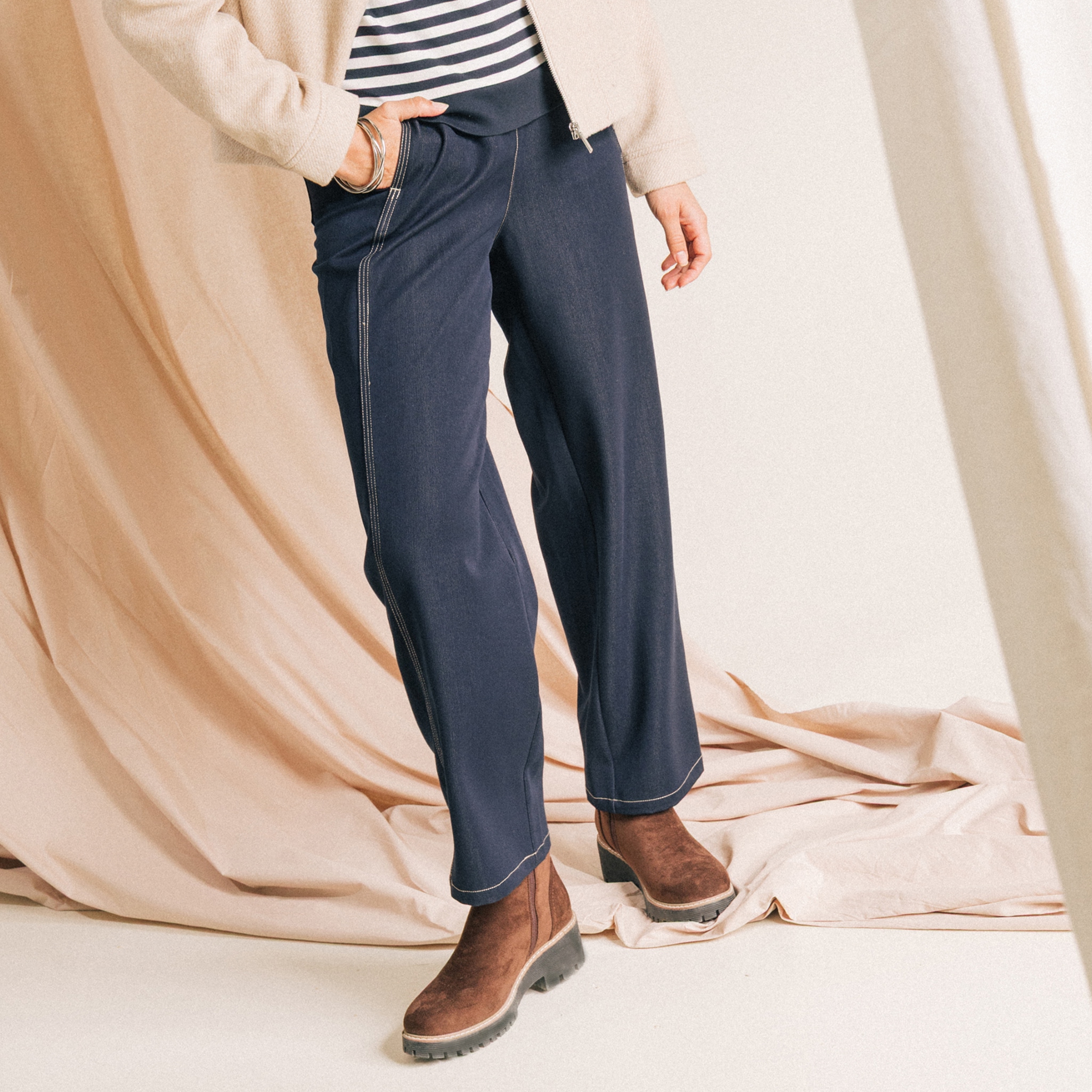 Pantalon coupe barrel denim brut femme