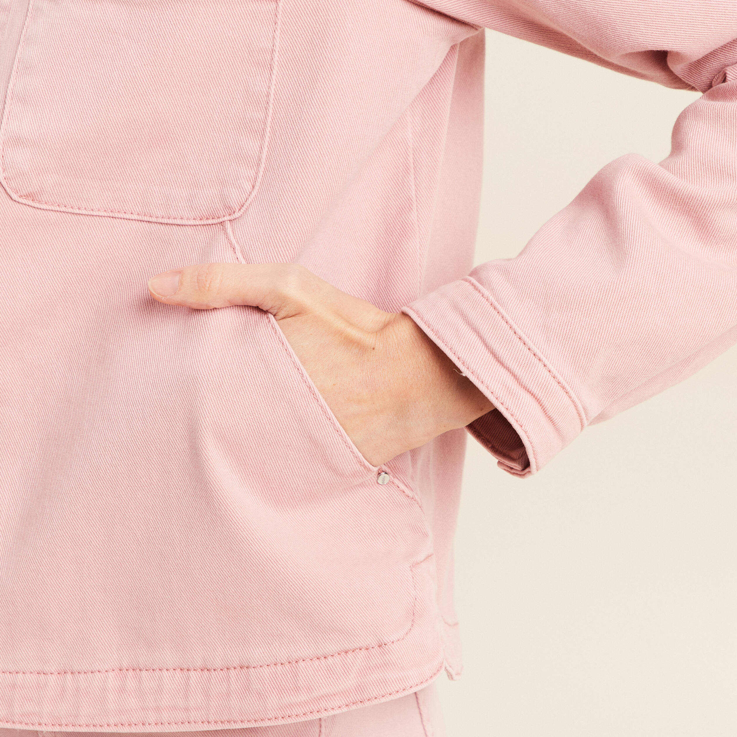 veste boutonnee en jean rose pastel femme Veste boutonnée en jean rose pastel femme