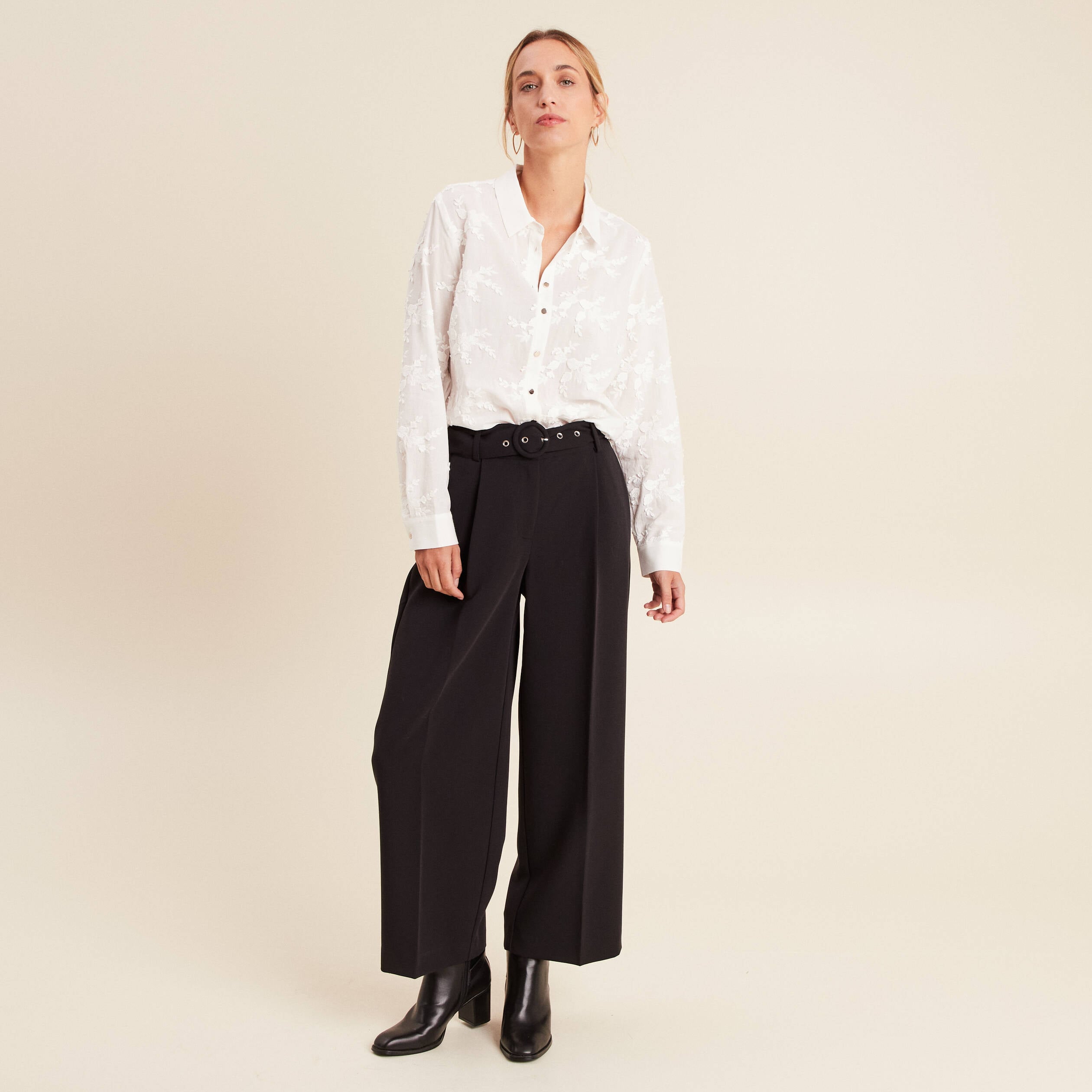 Pantalon droit 7/8&egrave;me taille haute noir femme