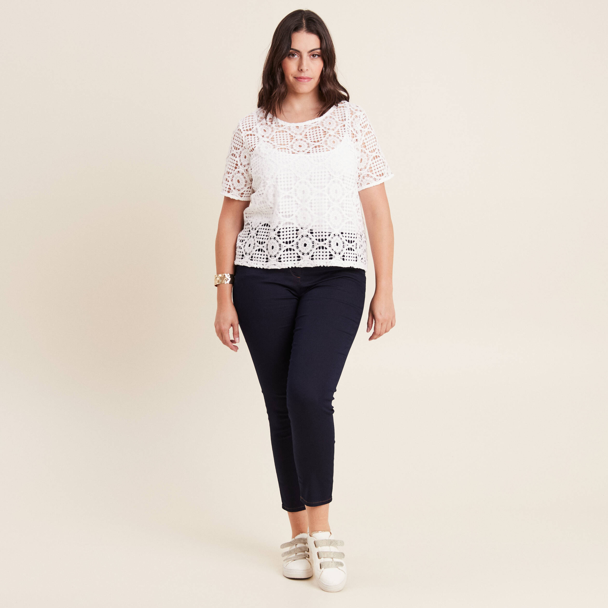 T-shirt manches courtes ecru femme