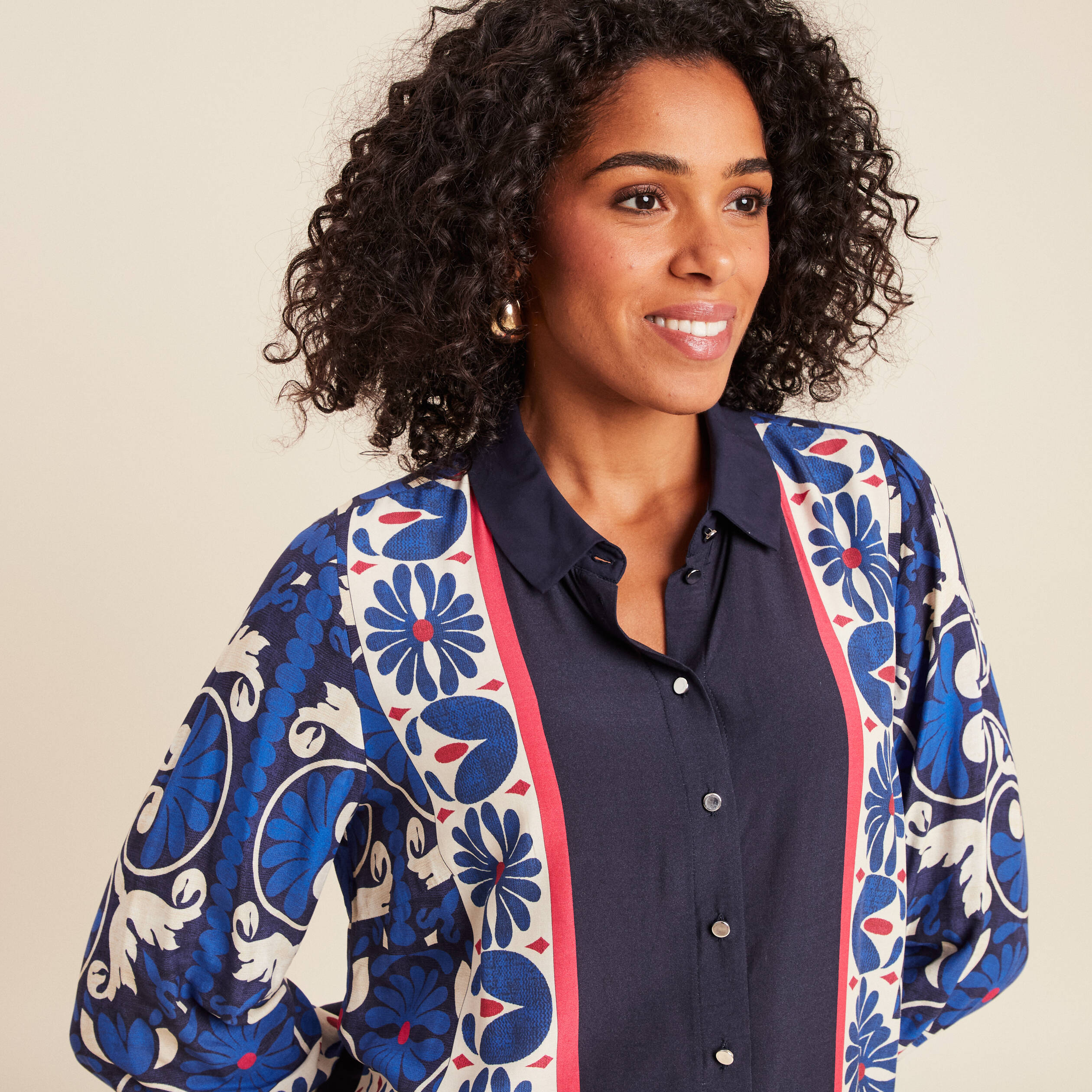 Chemise manches longues fluide bleu femme