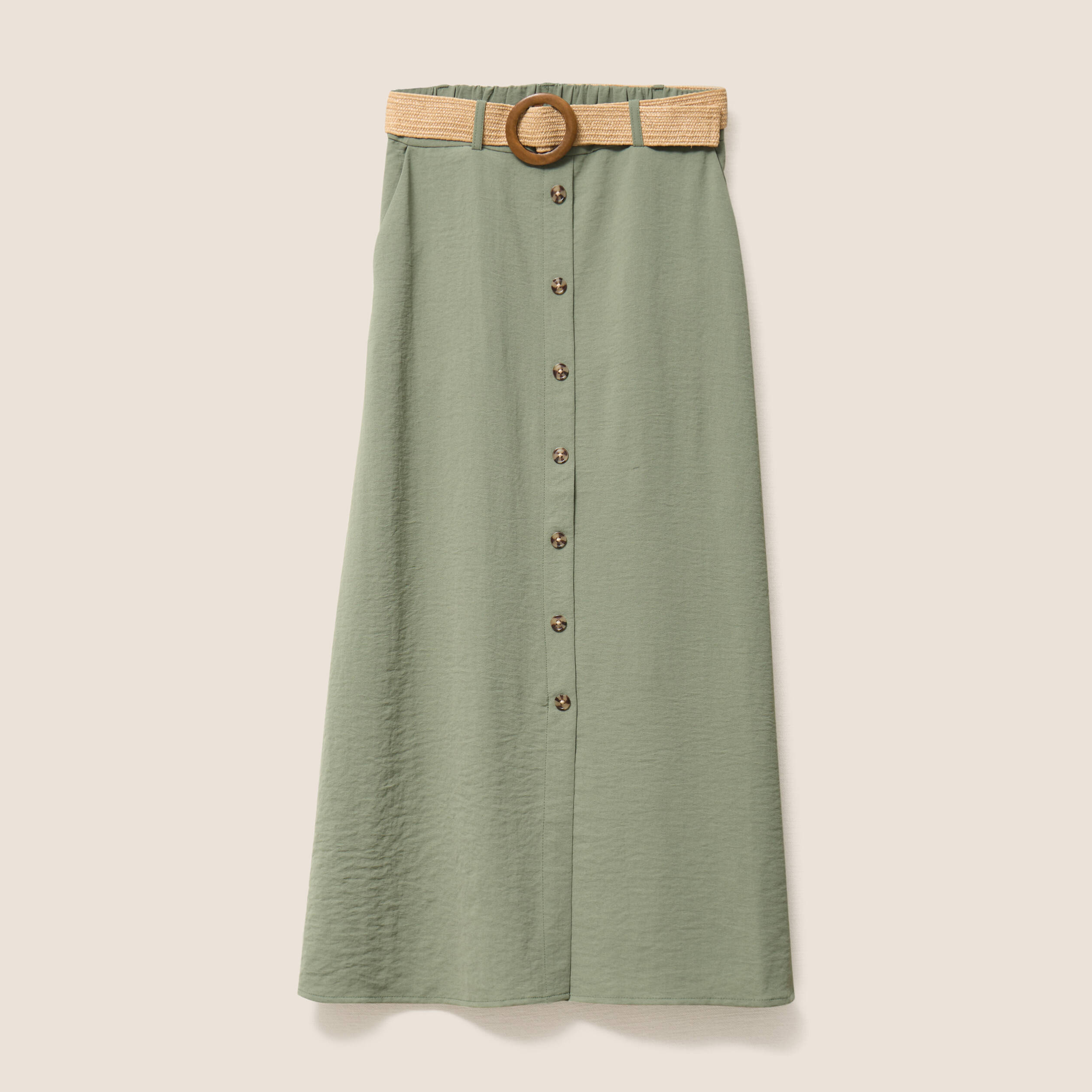 jupe longue evasee ceinture amovible vert kaki femme Jupe longue évasée ceinture amovible vert kaki femme