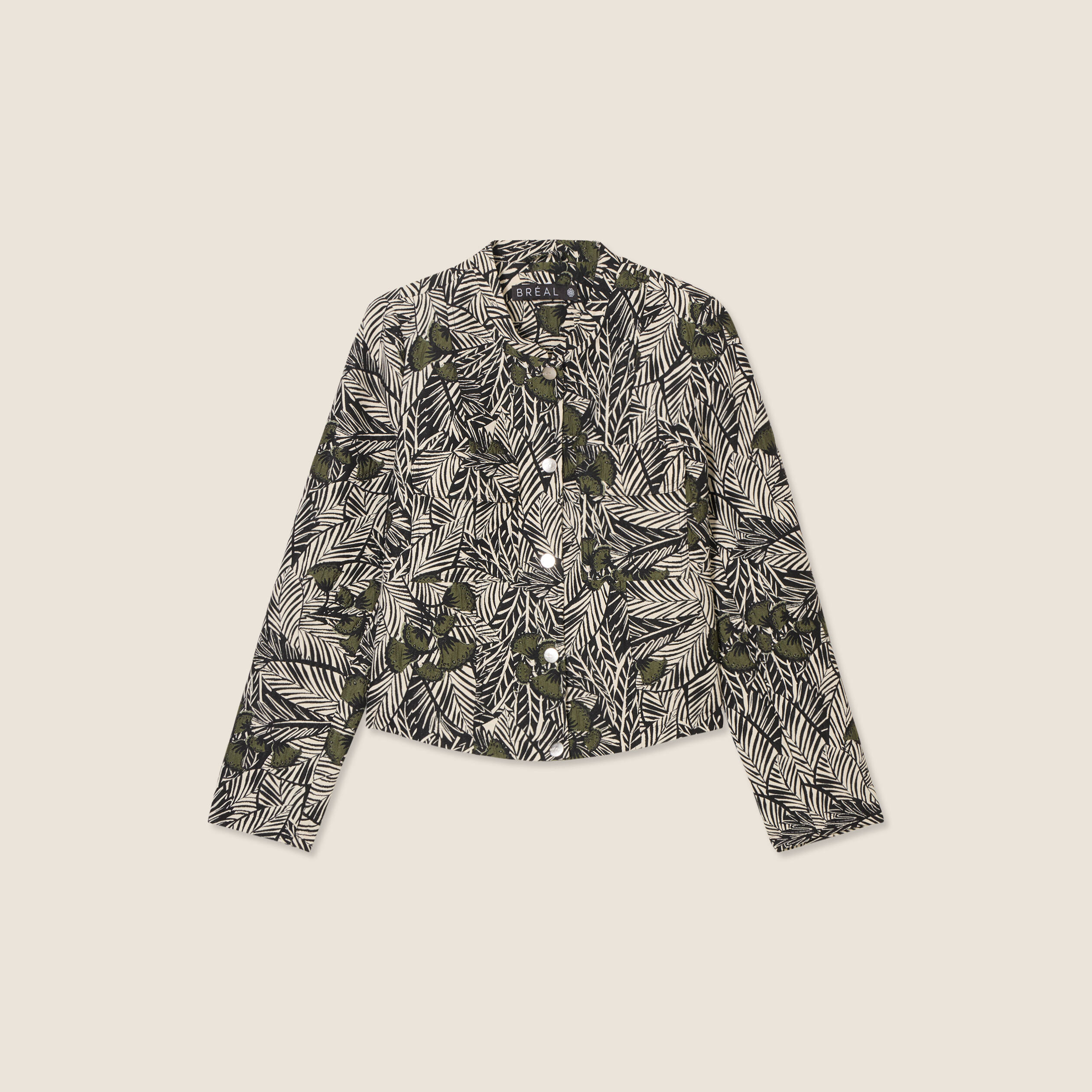 Veste boutonnée col mao vert femme