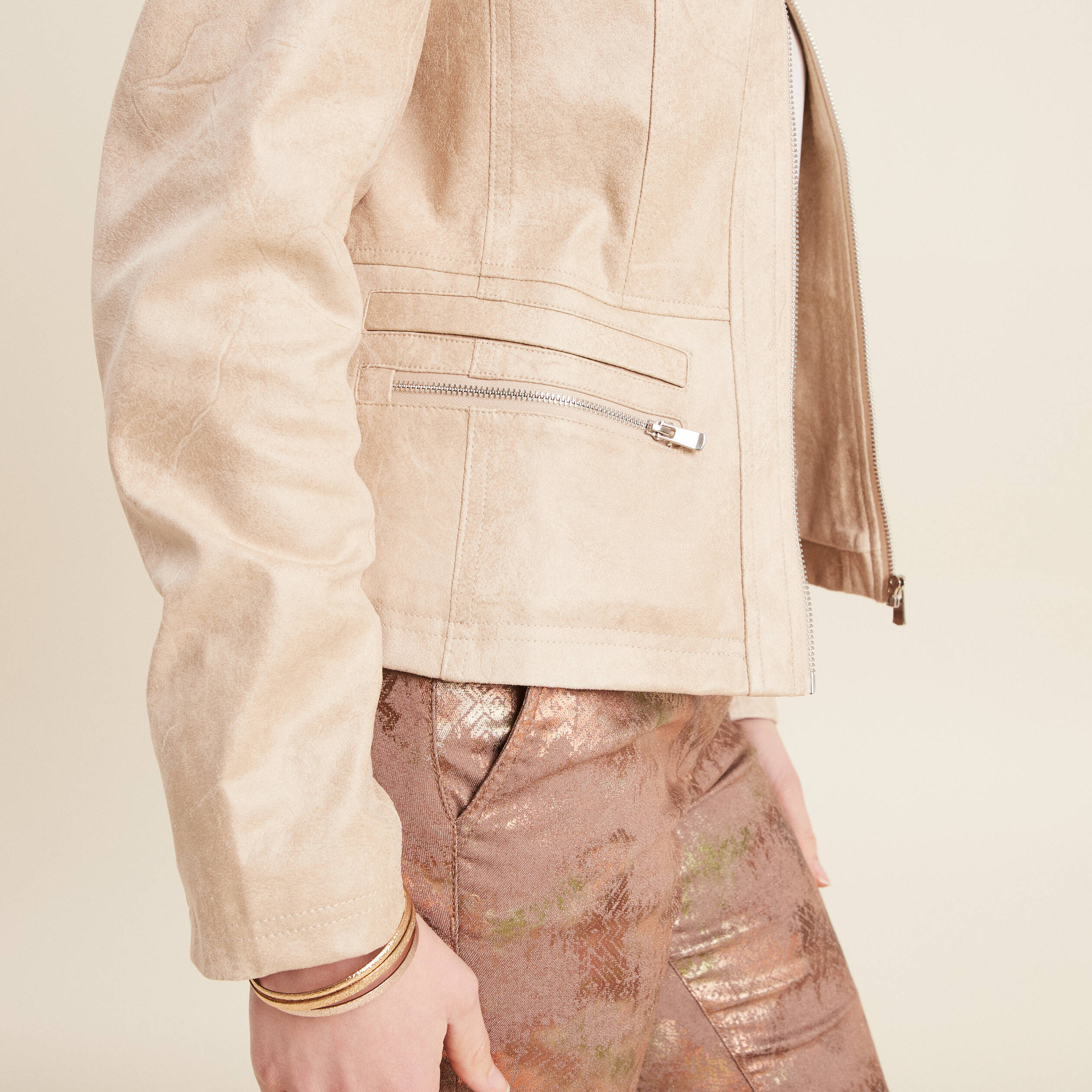 Veste suédine zippée beige femme