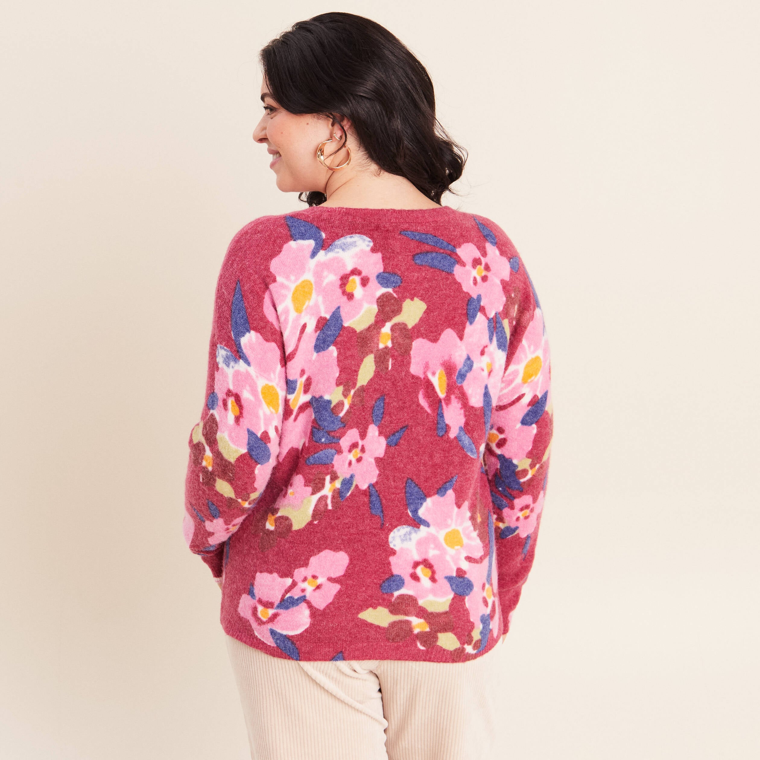 Pull manches longues rose femme