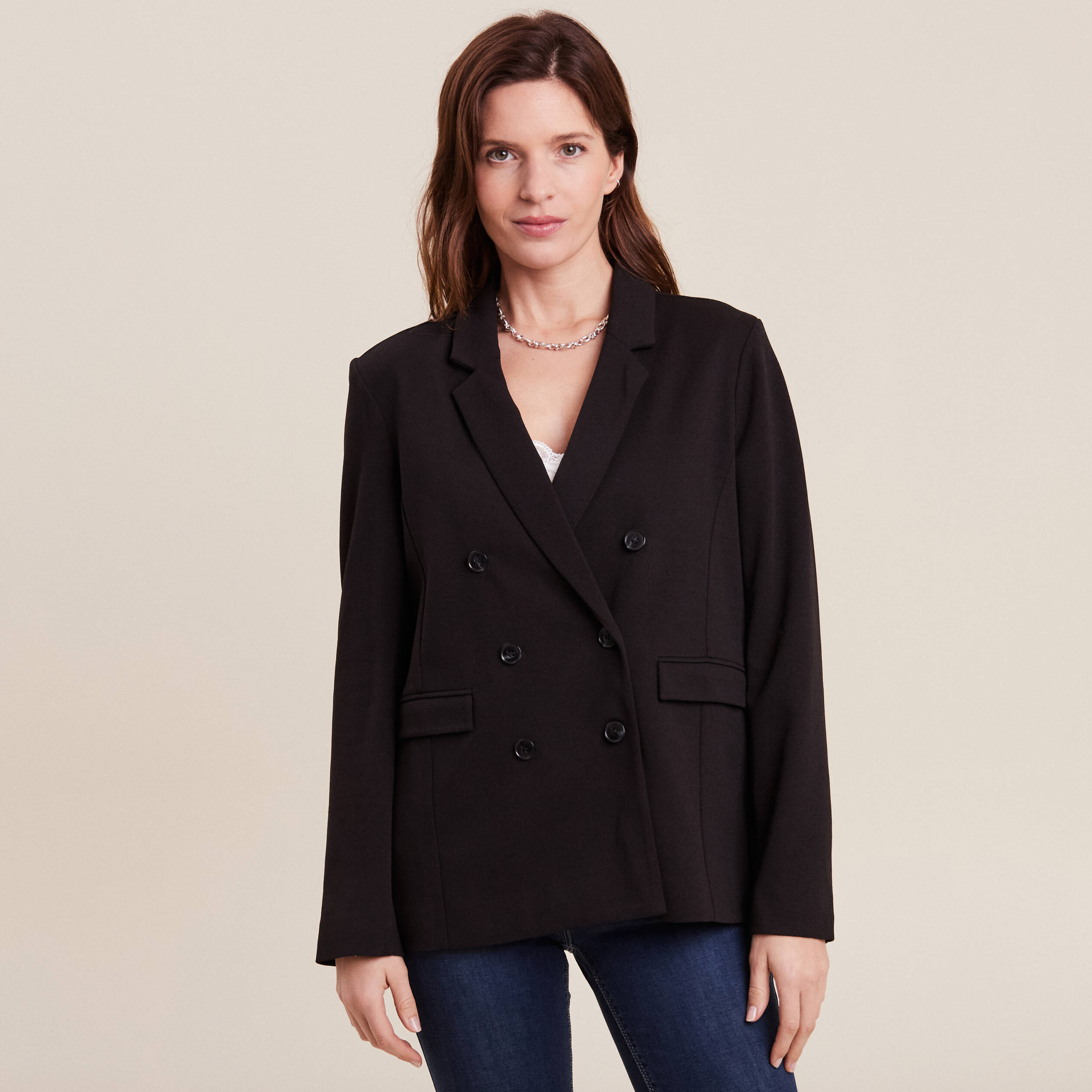 Veste tailleur ajustée noir femme