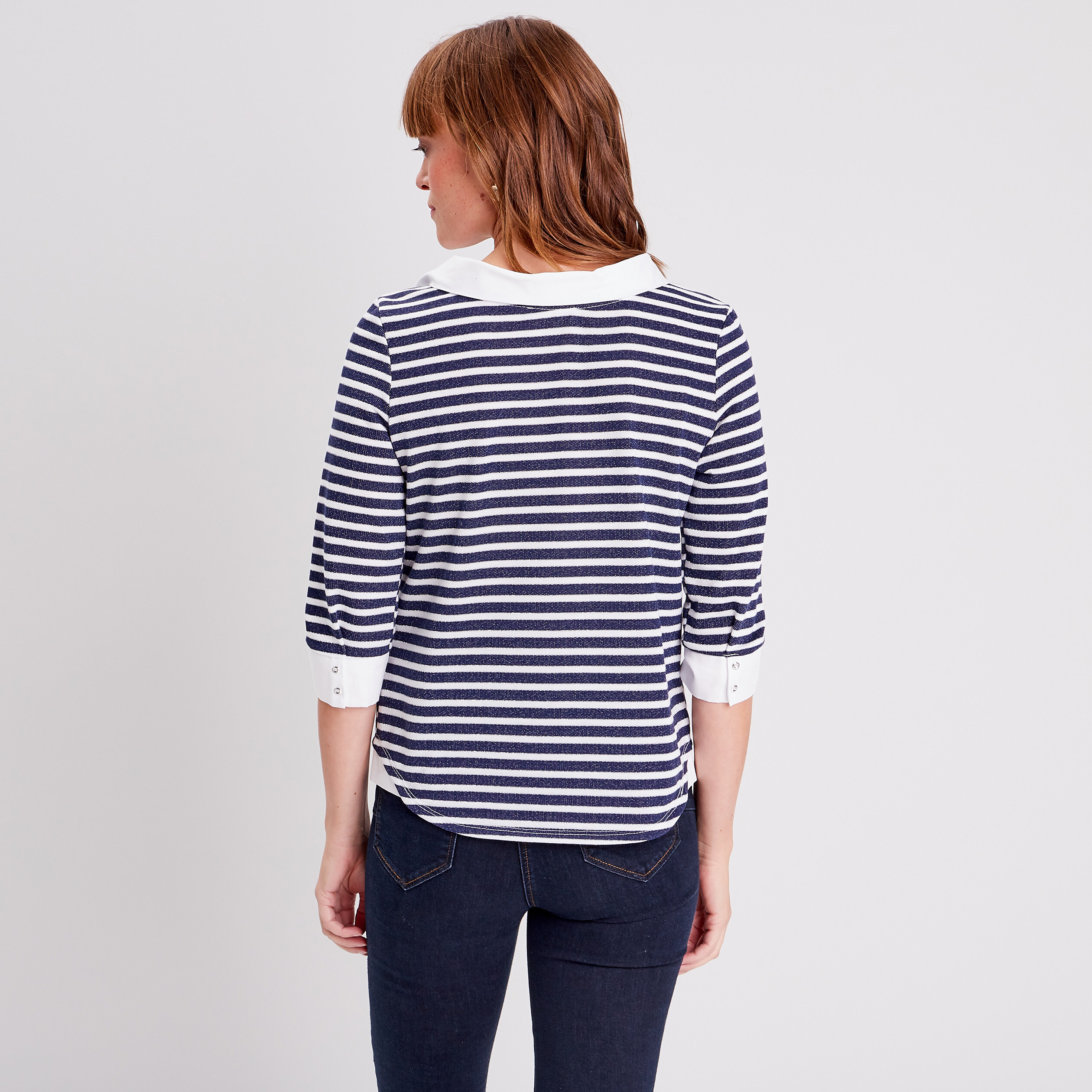 T-shirt manches 3/4 bleu marine femme