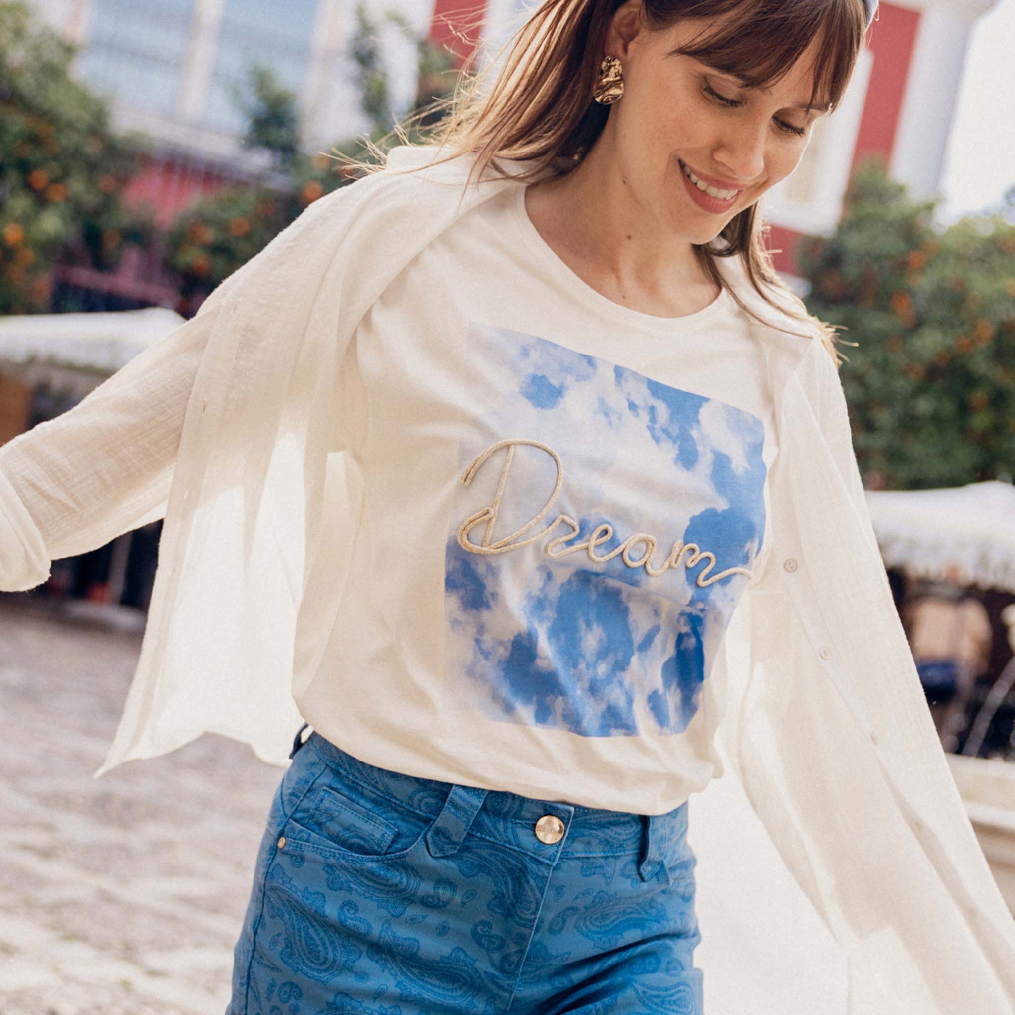 T-shirt manches courtes ecru femme