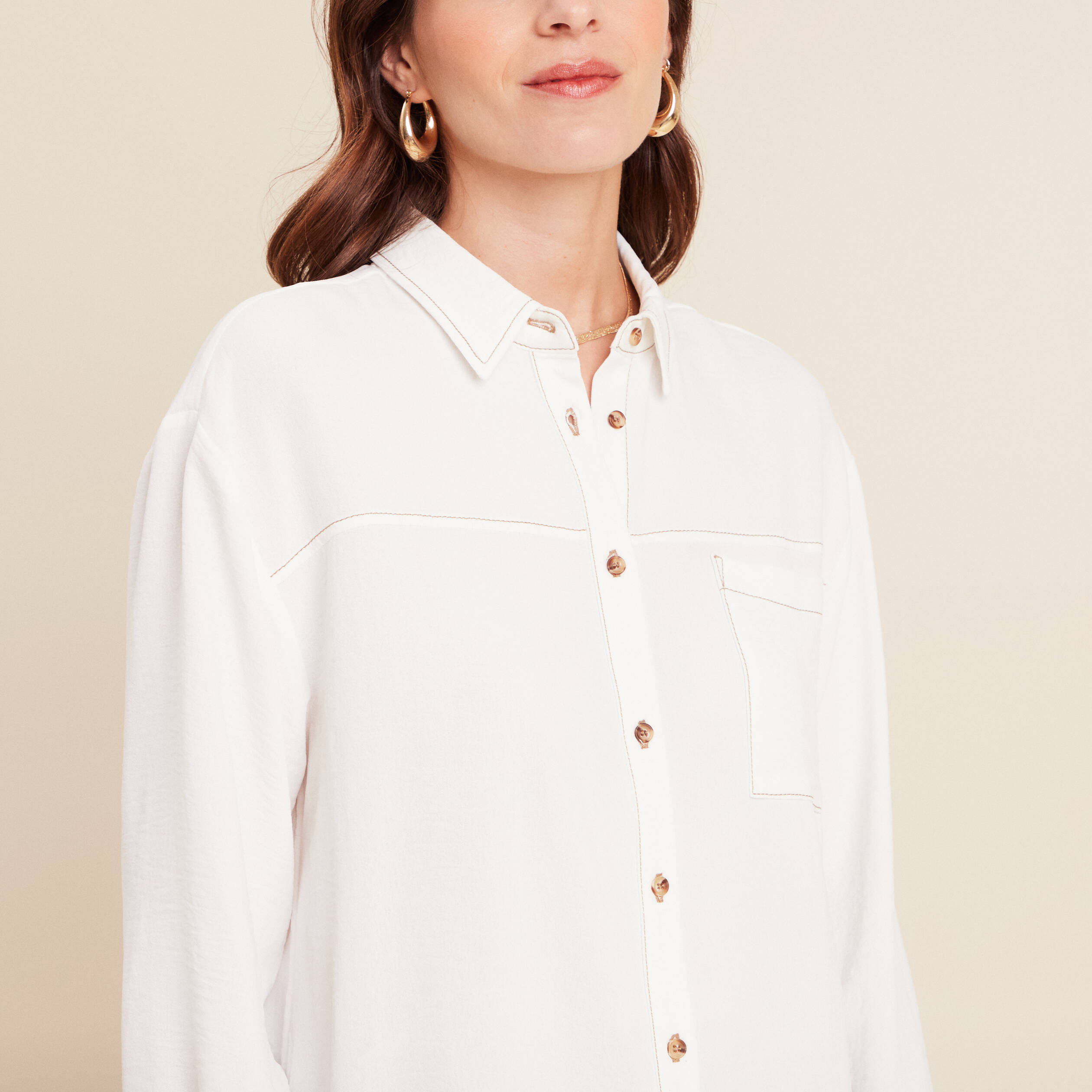 Chemise fluide manches longues ecru femme