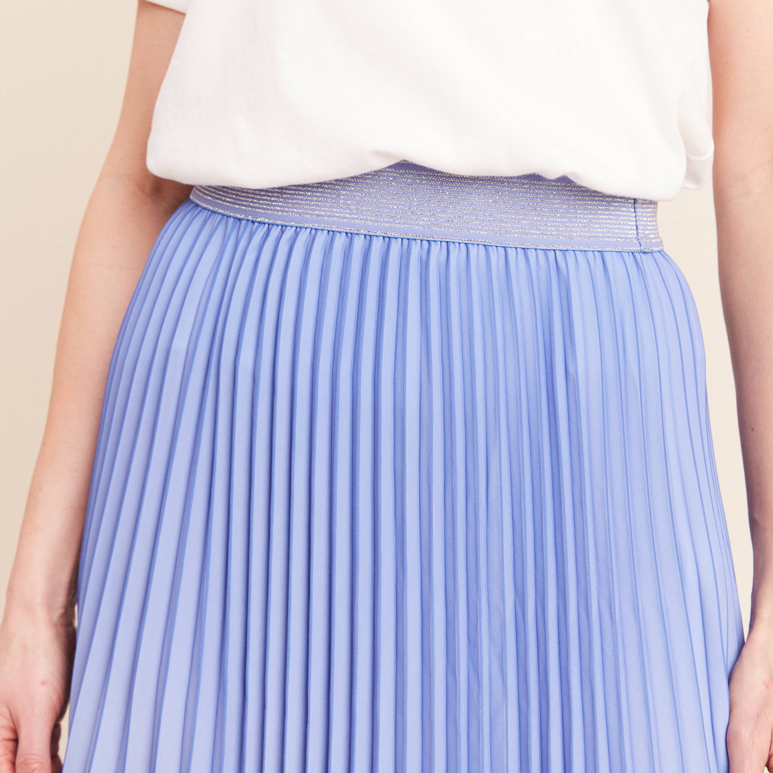 Jupe midi patineuse pliss&eacute;e bleu femme