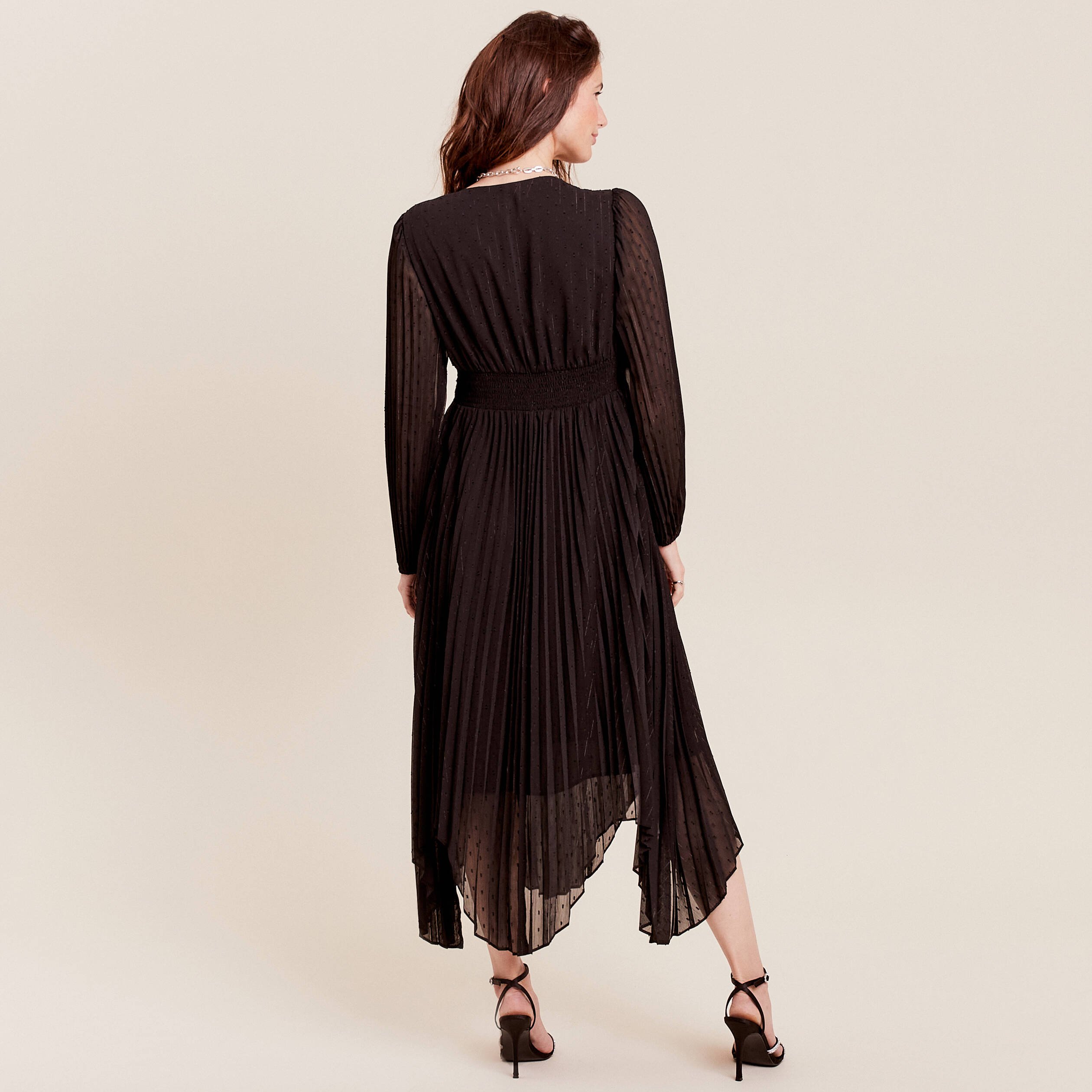 Robe longue évasée plissée noir femme | Bréal