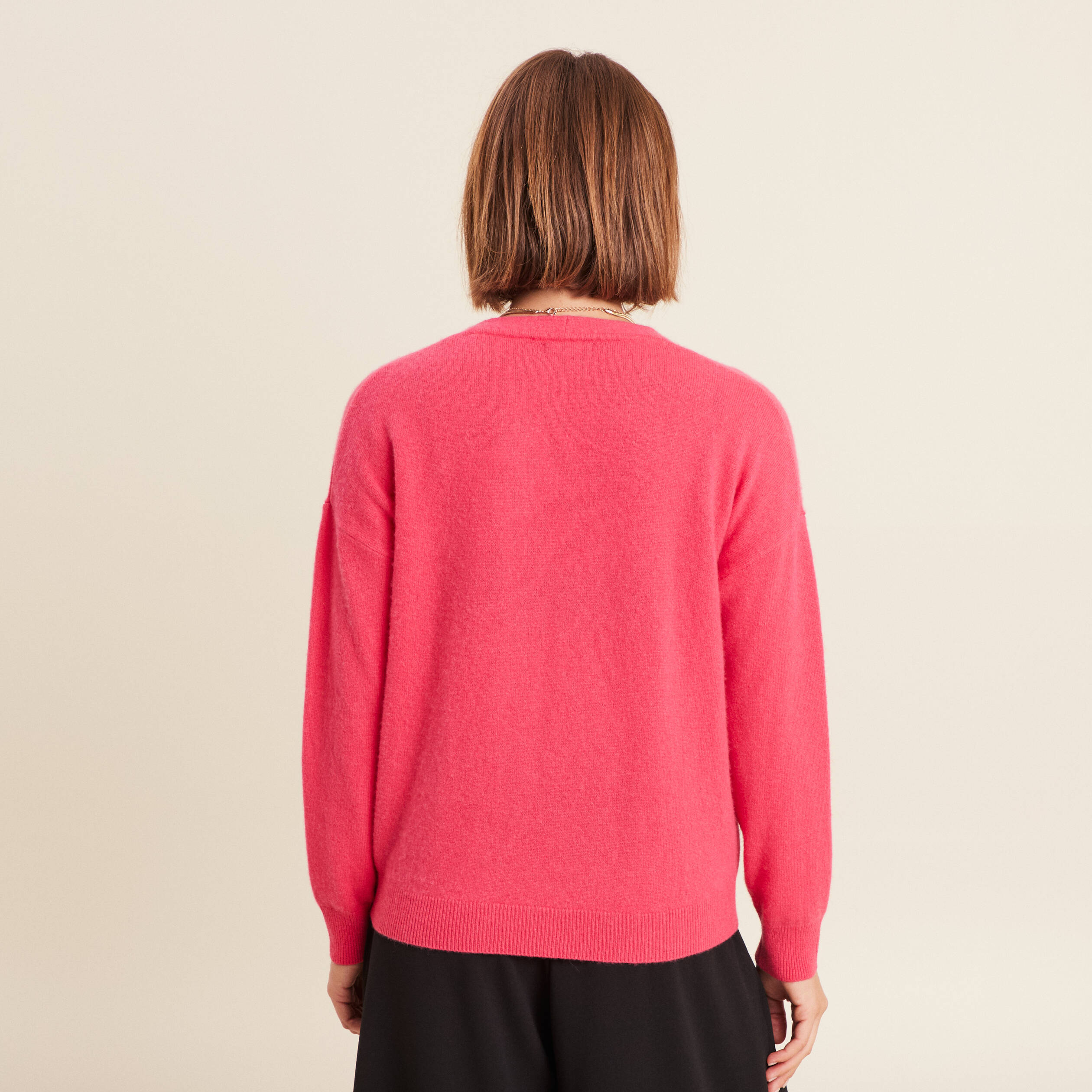 Pull en cachemire manches longues rose framboise femme