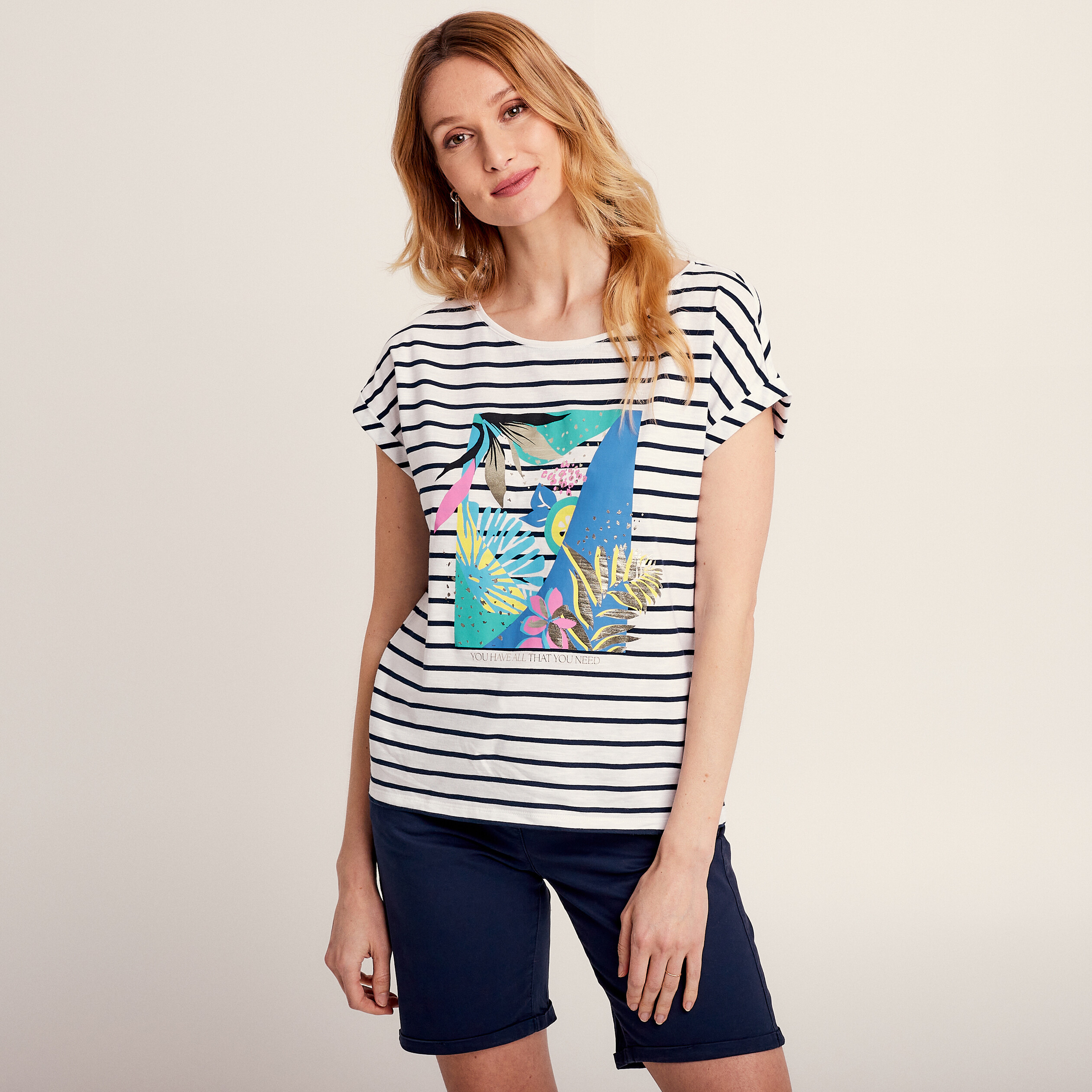 T-shirt manches courtes ecru femme