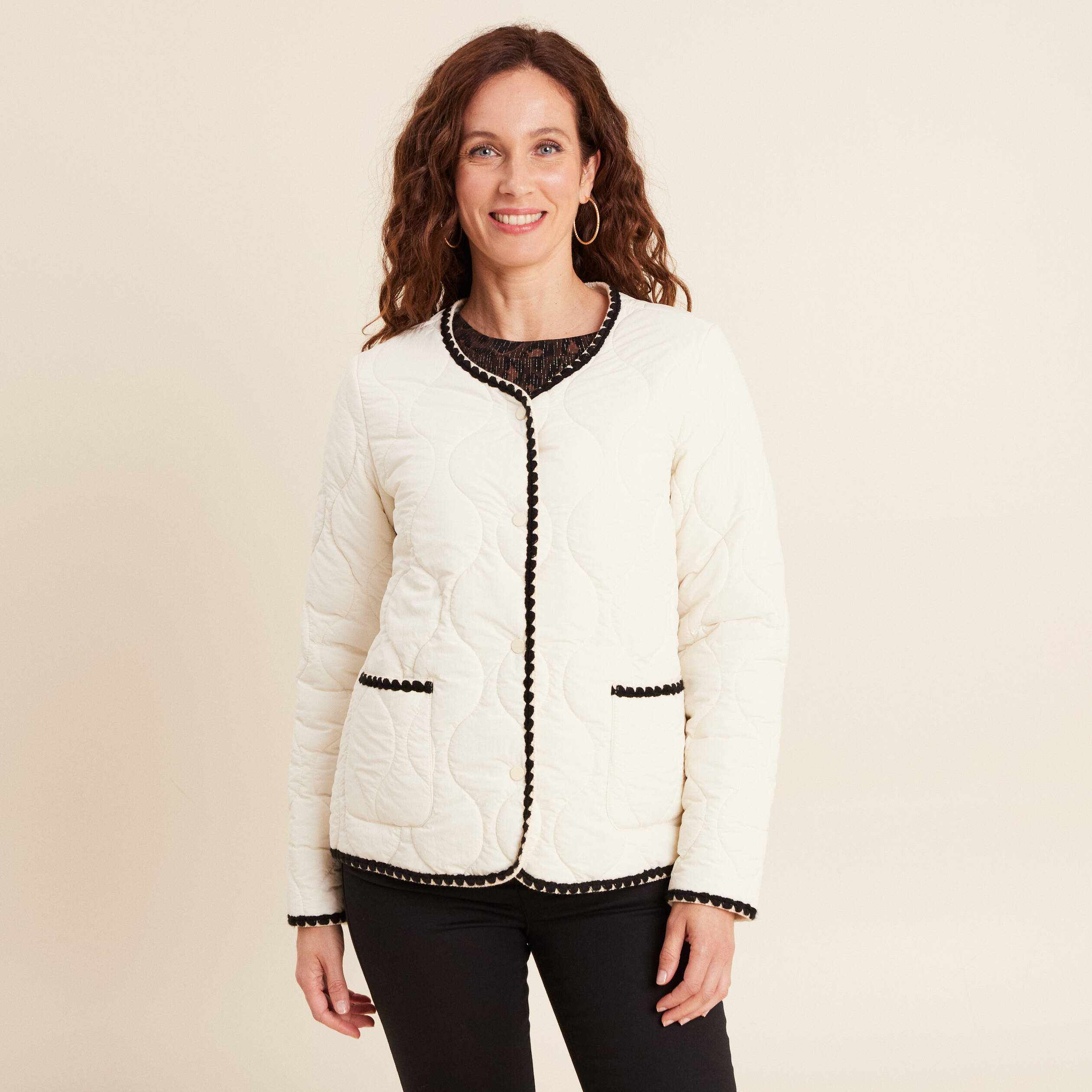 Doudoune sans col doublée ecru femme