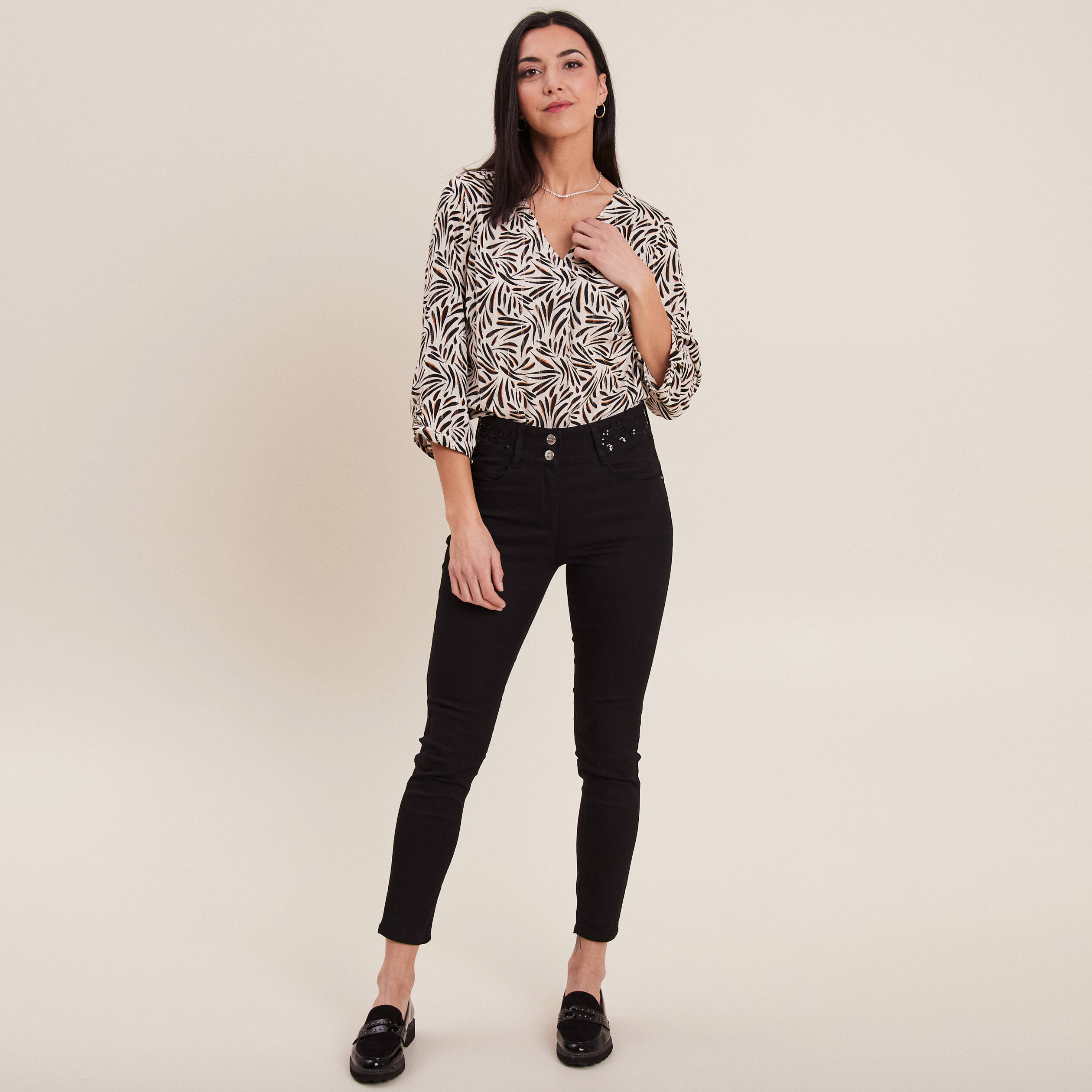 Blouse manches 3/4 noir femme