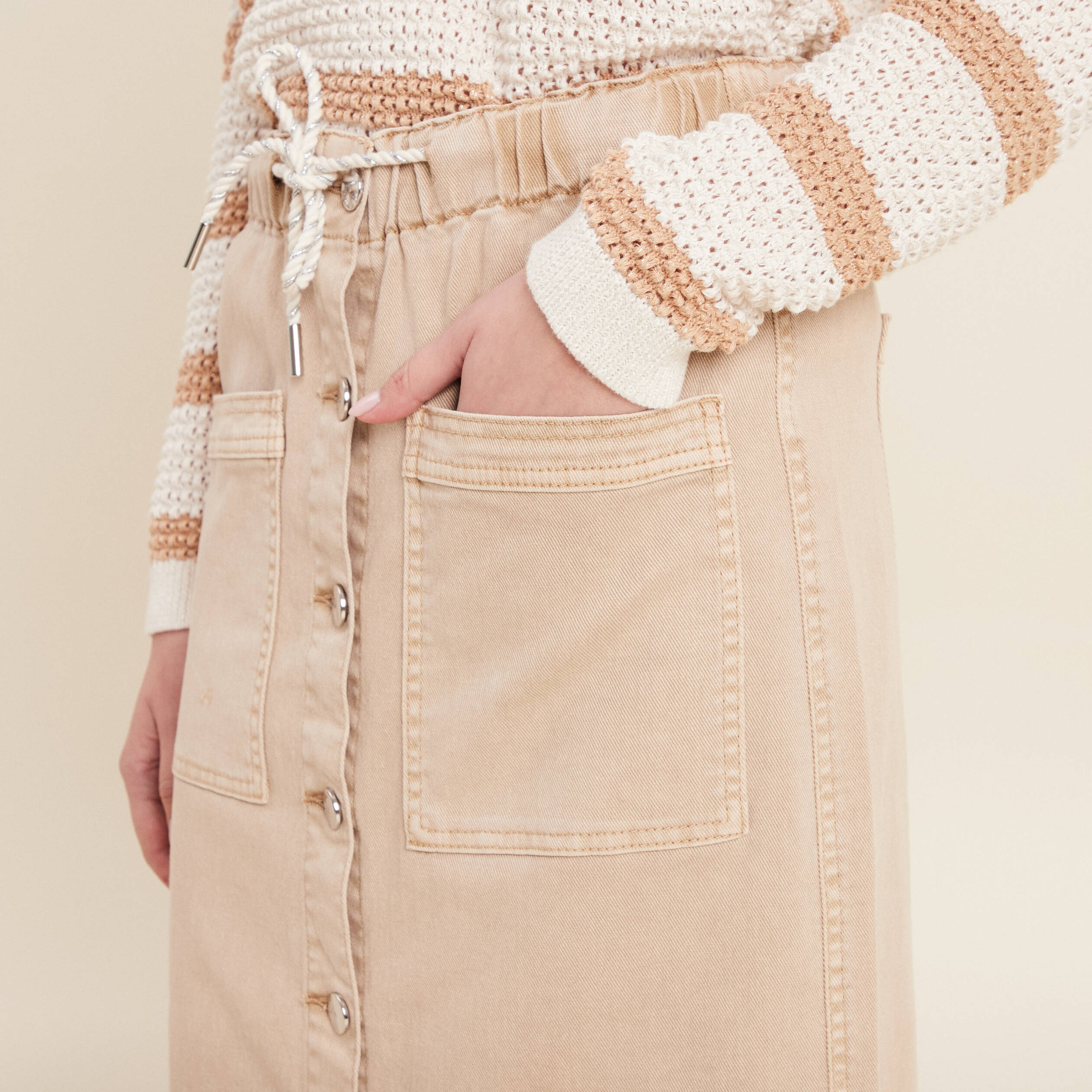 jupe longue droite en jean denim beige femme Jupe longue droite en jean denim beige femme