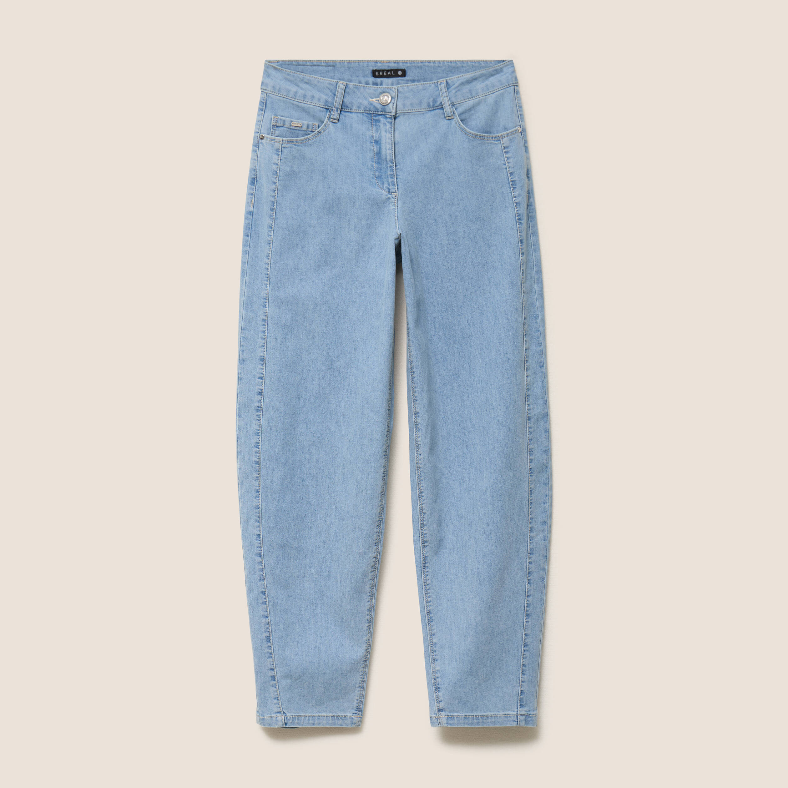 Jean coupe barrel 7/8&egrave;me denim bleach femme