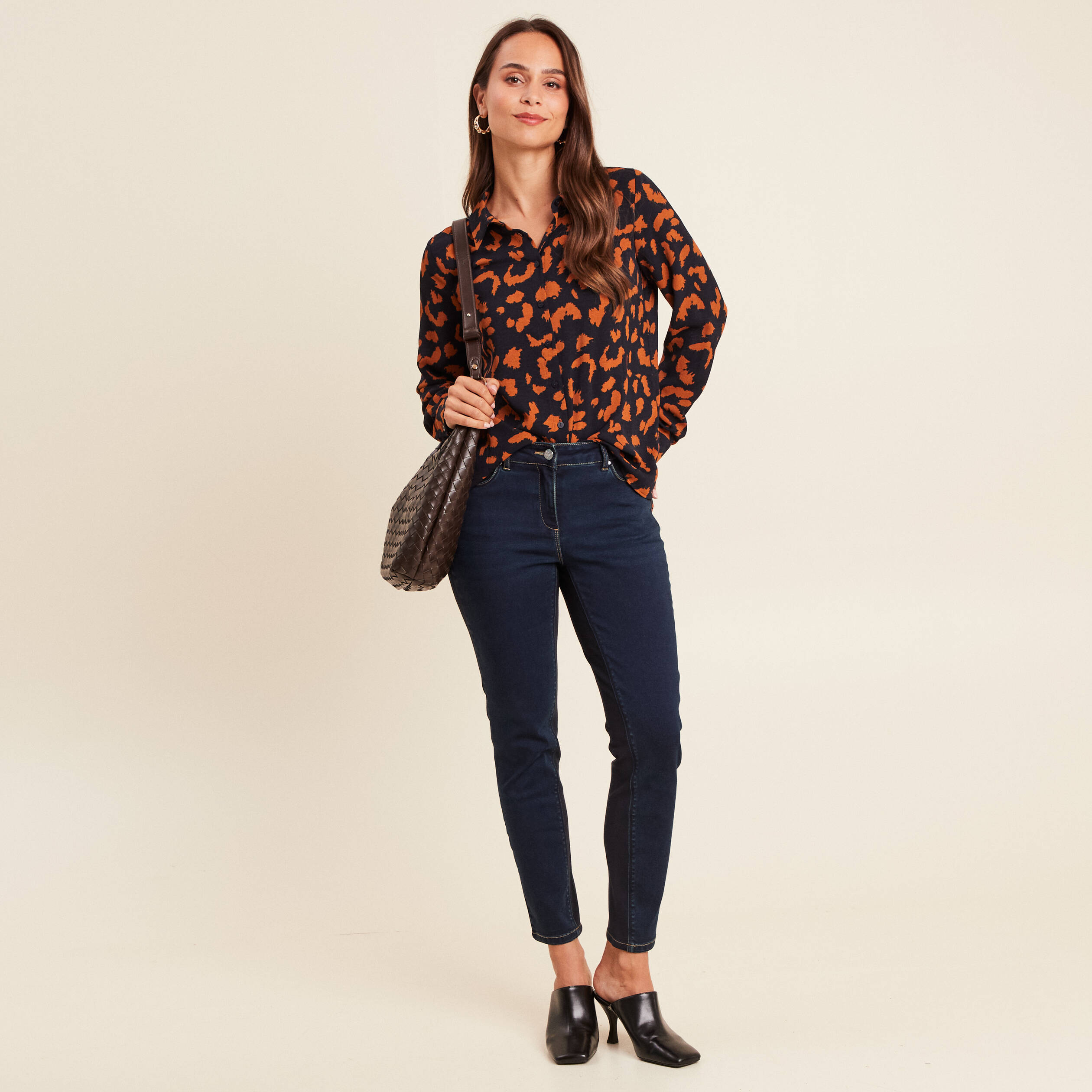 chemise manches longues marron cognac femme Chemise manches longues marron cognac femme
