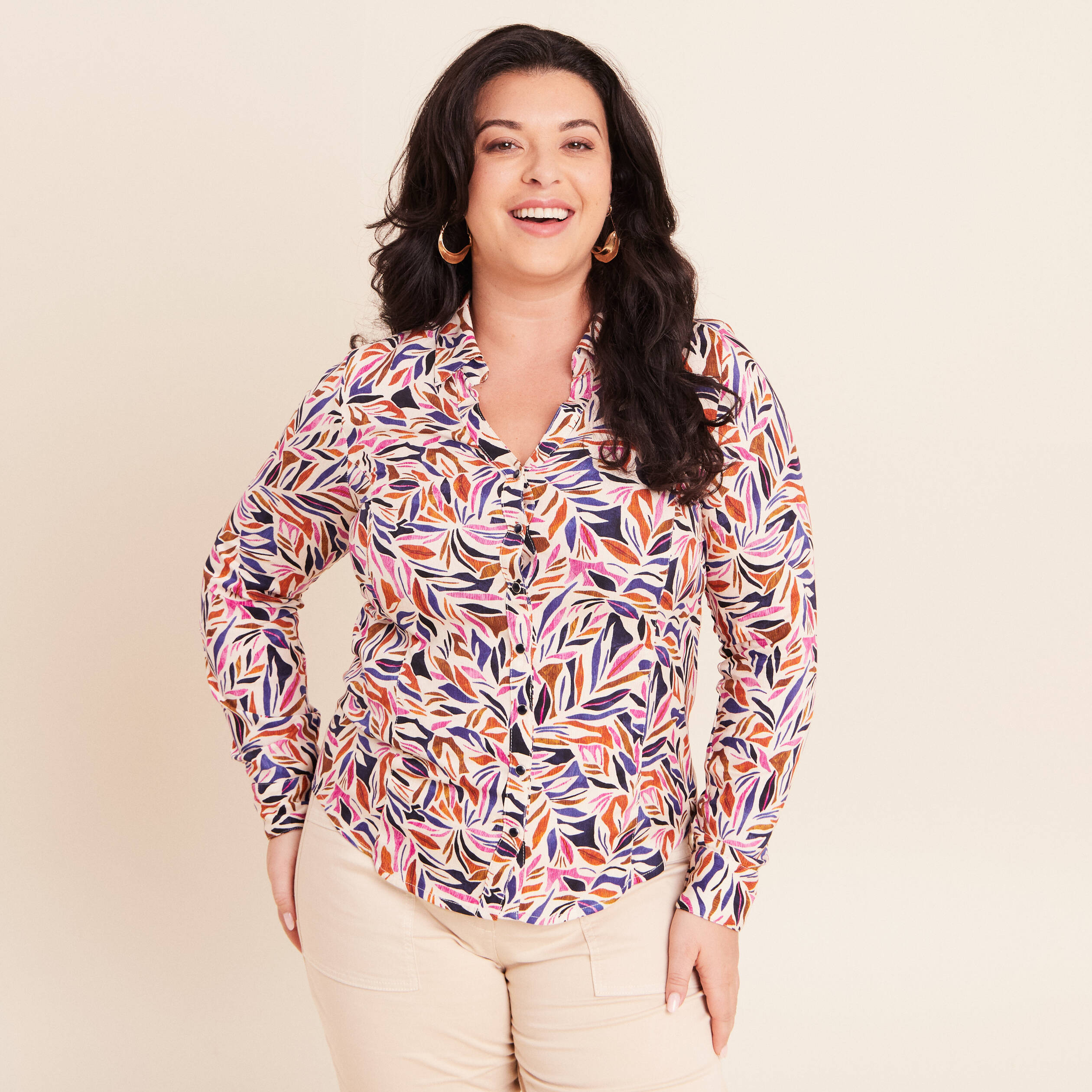 Chemise cintr&eacute;e manches longues bleu femme