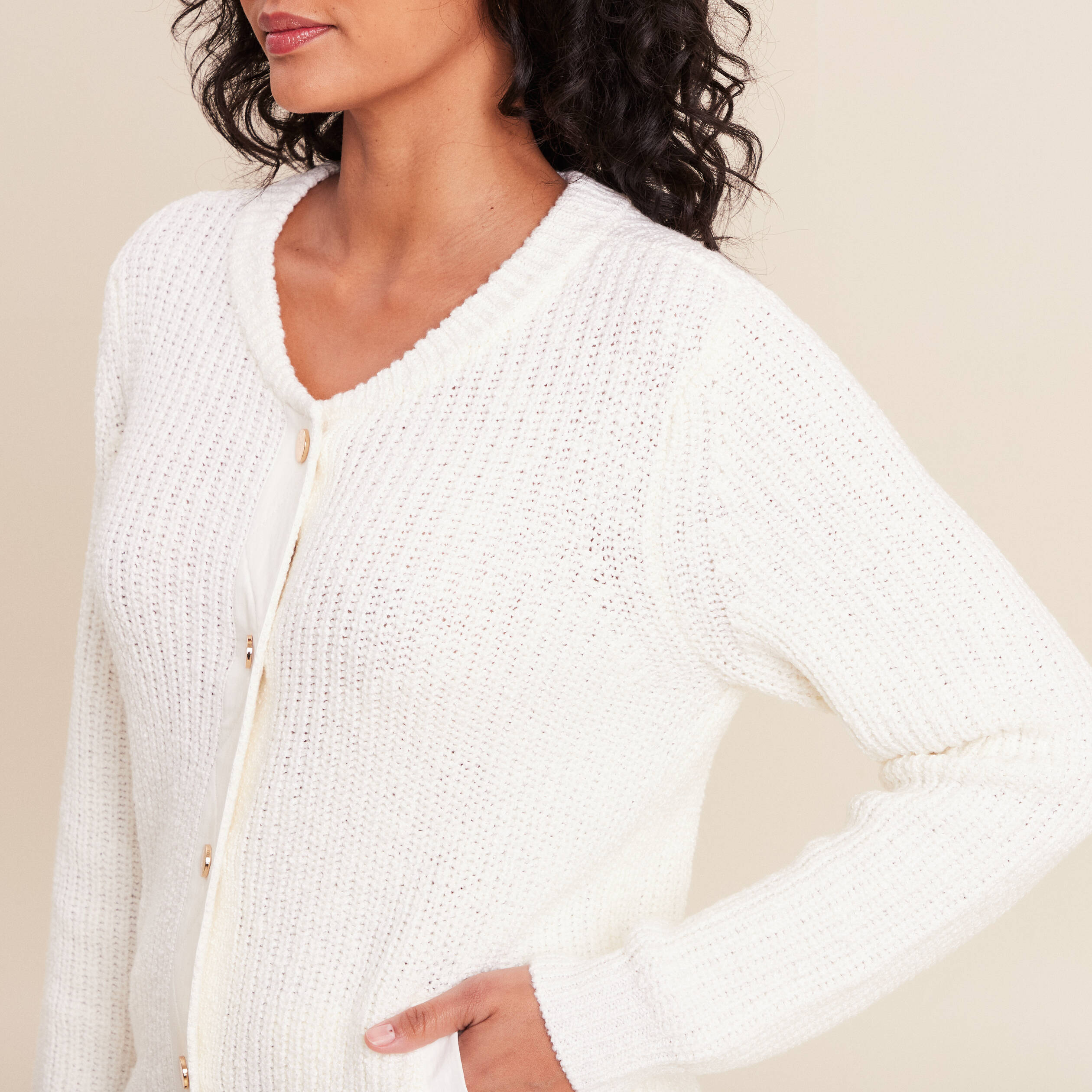 Gilet manches longues ecru femme