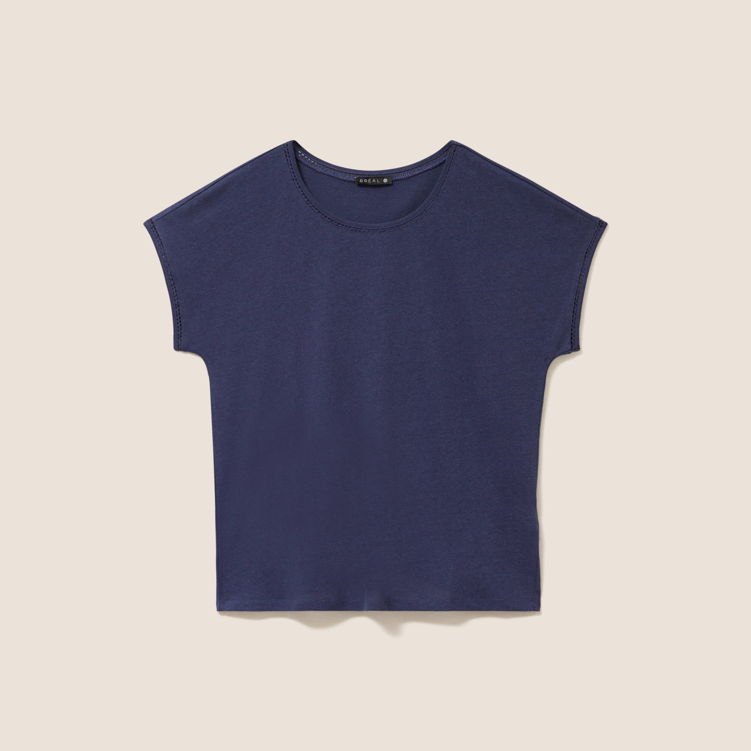 T-shirt col rond manches courtes bleu marine femme