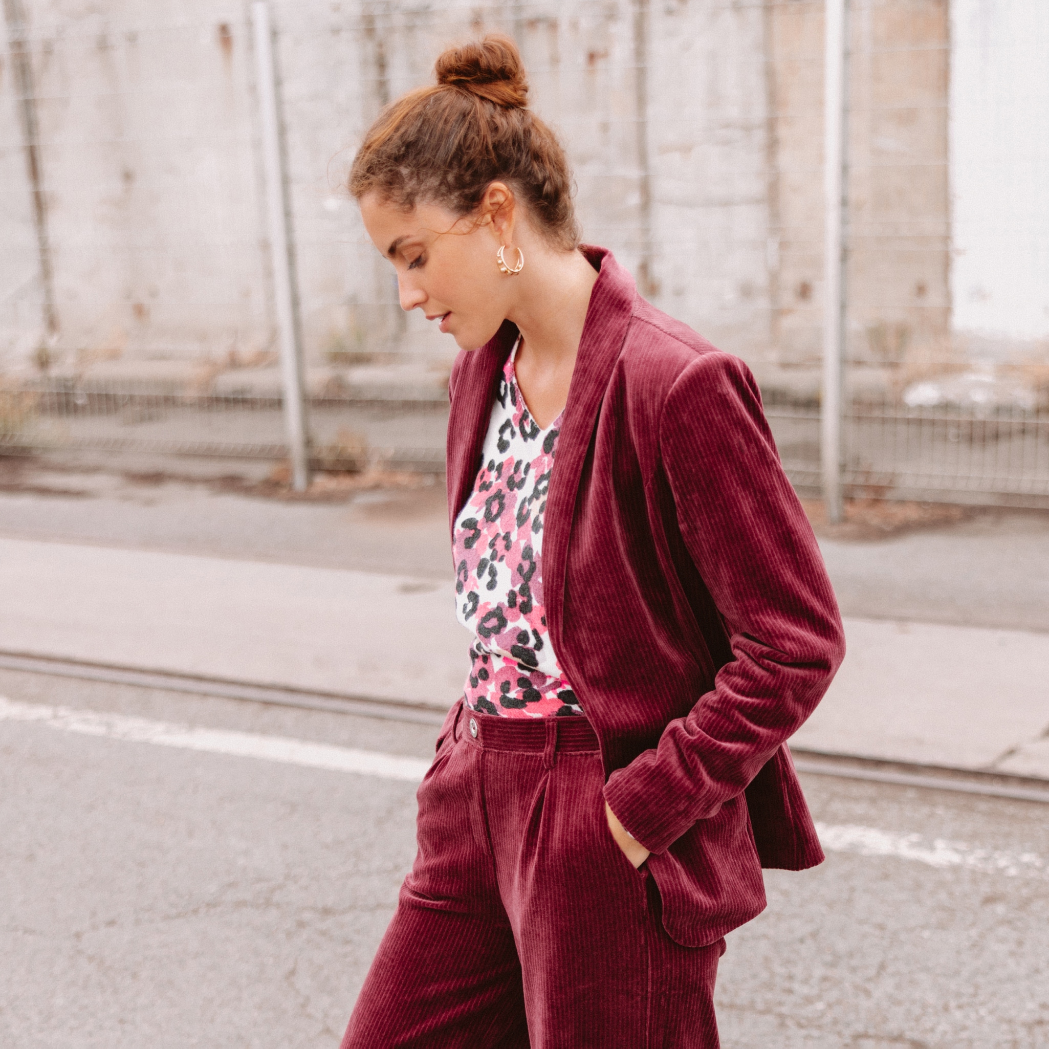 Veste tailleur velours bordeaux femme Bréal