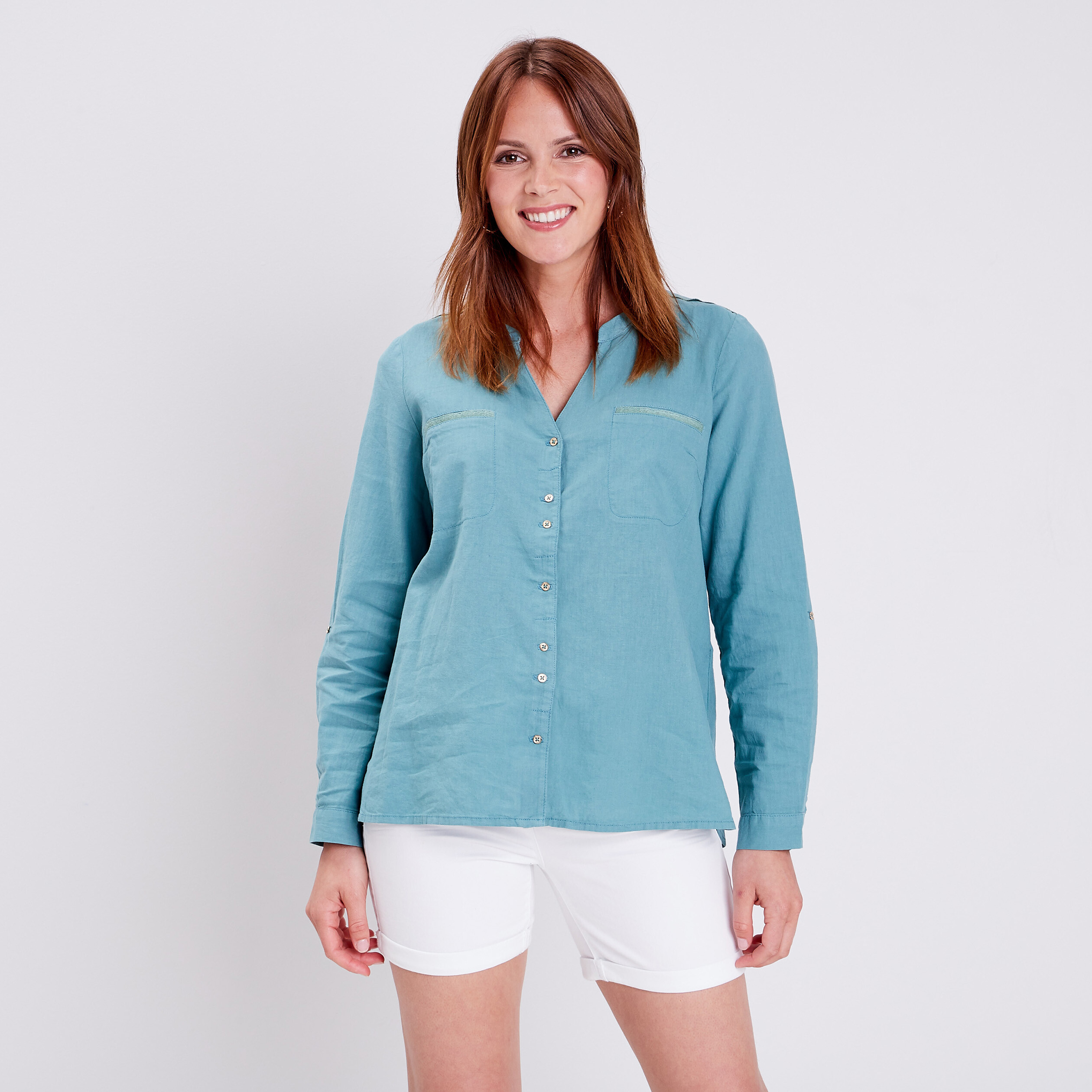 Chemise manches longues bleu gris femme