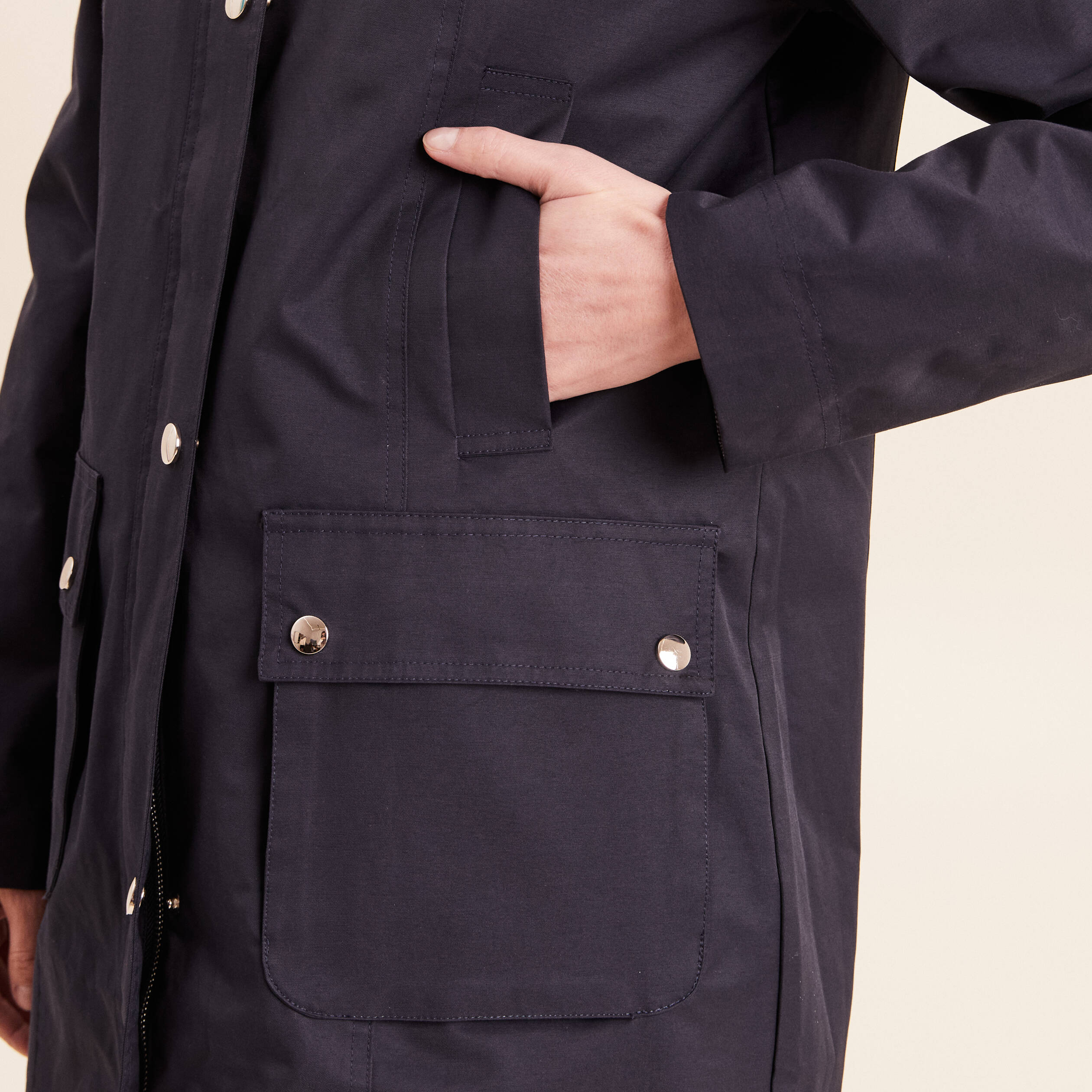 Parka &agrave; capuche doubl&eacute;e bleu fonc&eacute; femme