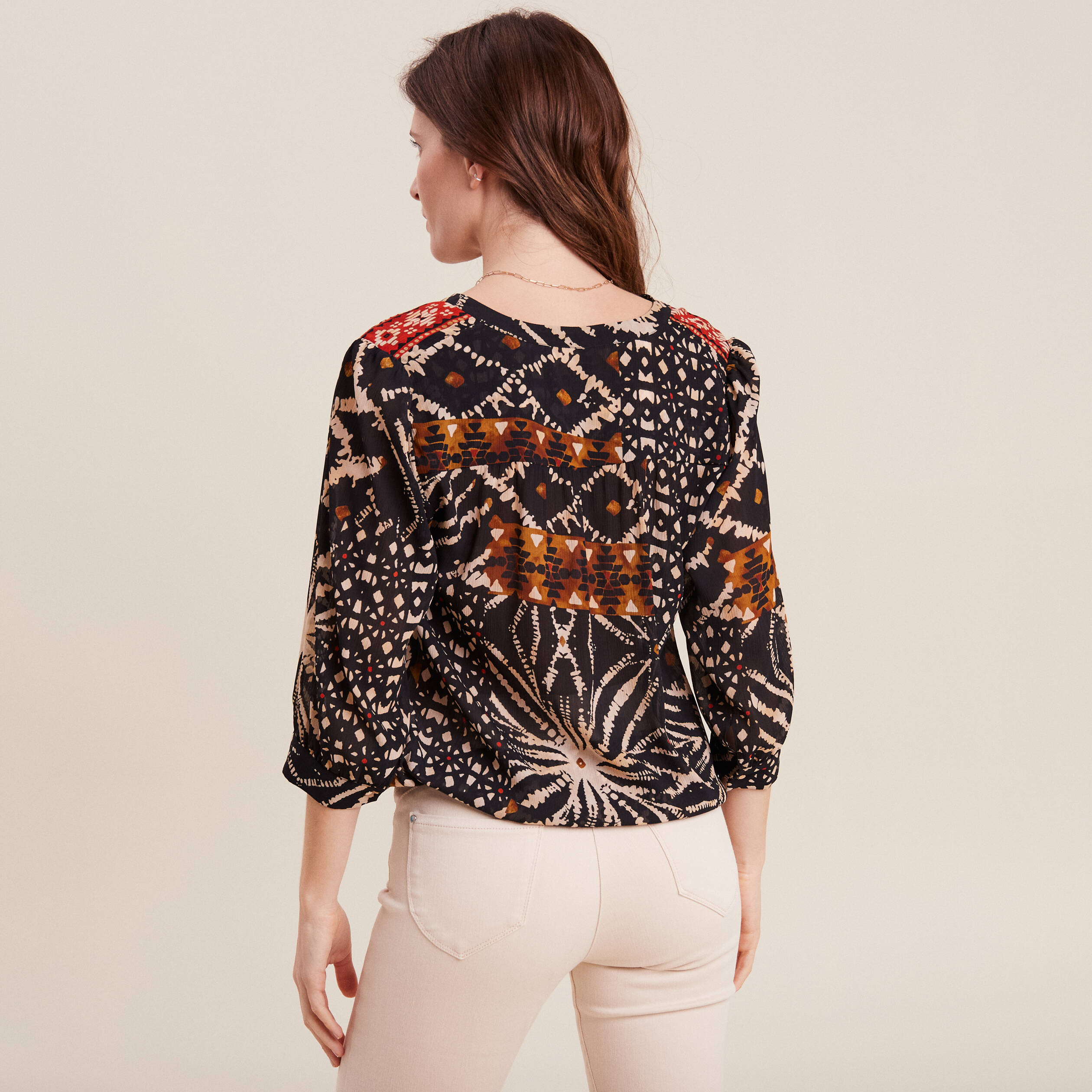 Blouse manches 3/4 noir femme
