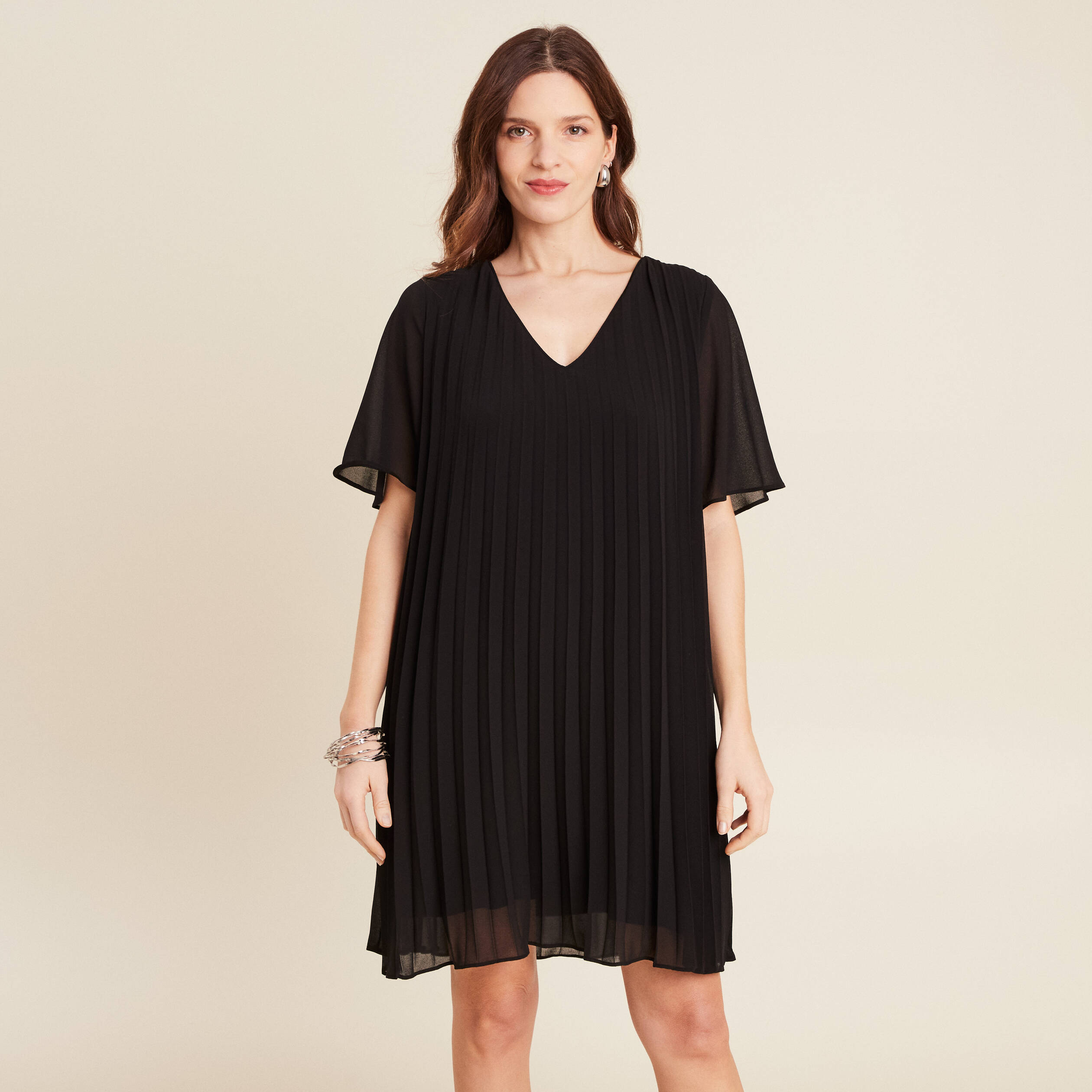 Robe droite plissée noir femme